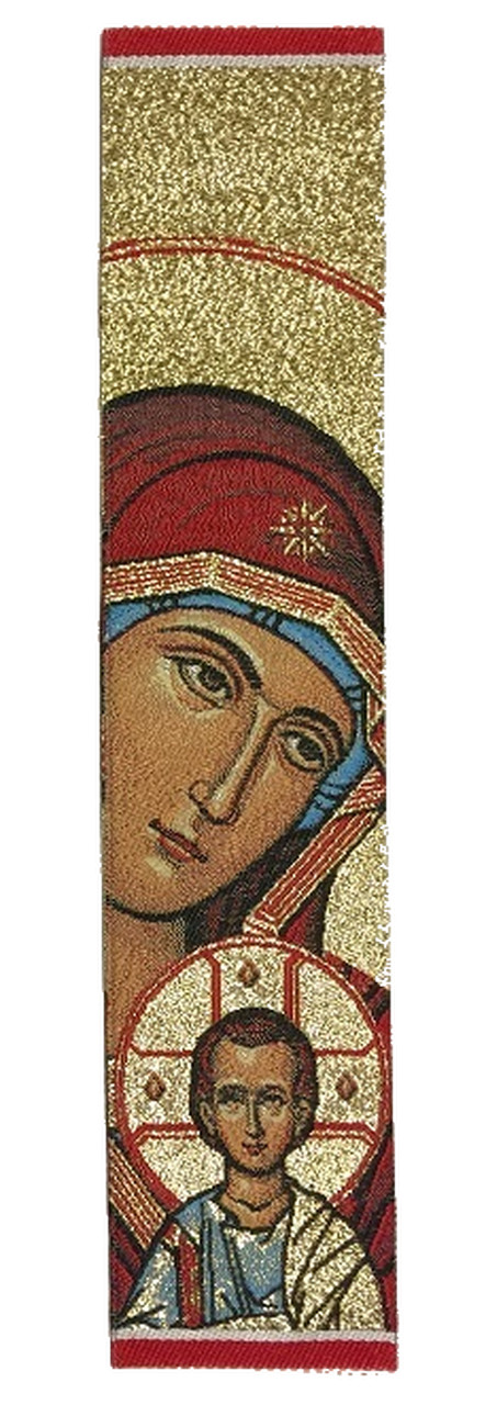 Tapestry Bookmark- Theotokos & Christ Orthodox Christian Icon Gold 9