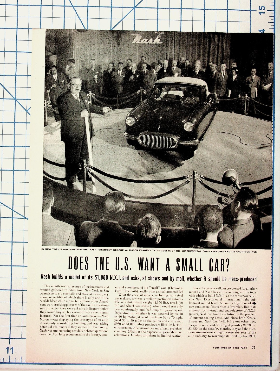 1951 Nash N.X.I. Small Car Article & Canada Dry Vintage Magazine Print Ad 1951 Nash N.X.I. Small Car Article & Canada Dry Vintage Magazine Print Ad