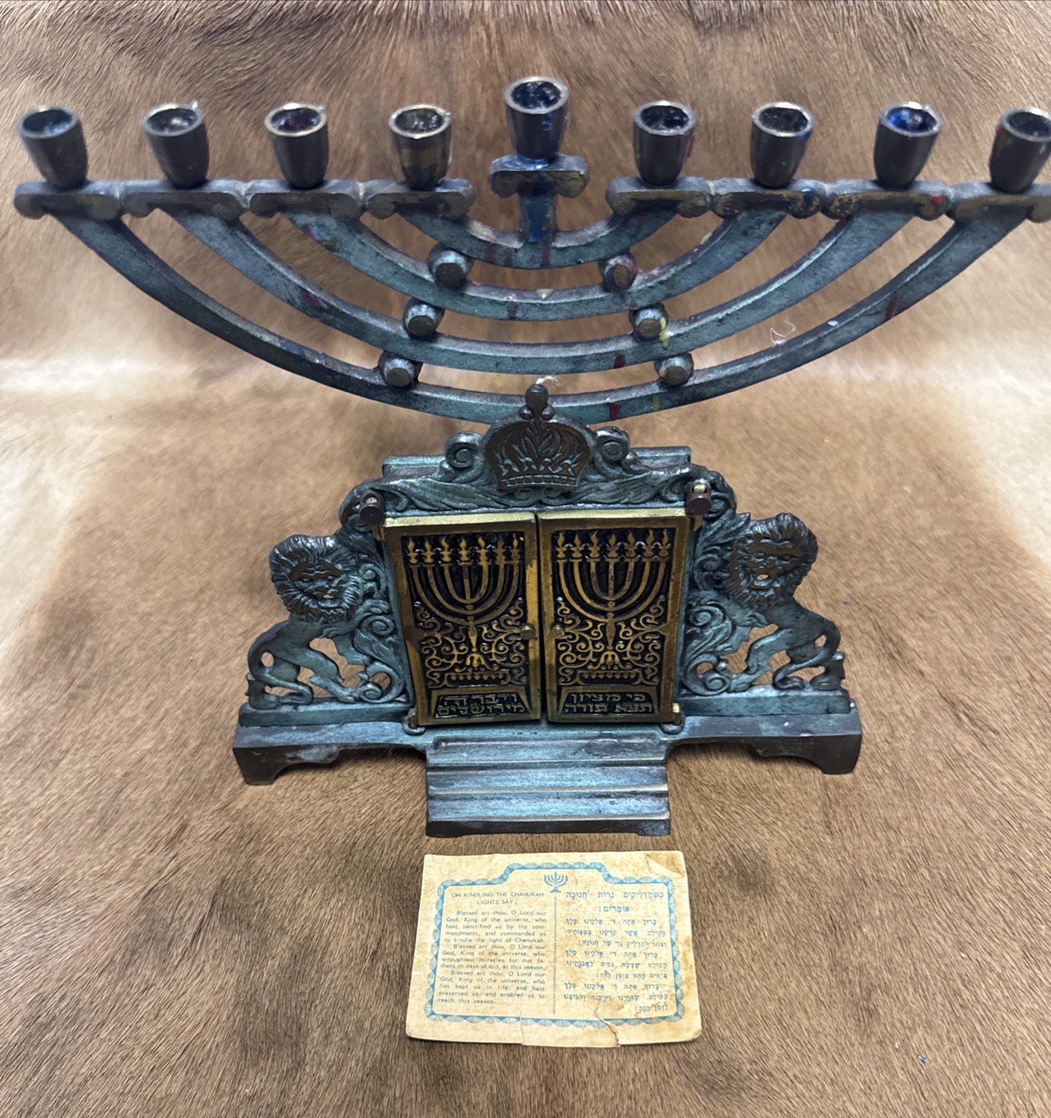 Vintage Mid-20th-Century Cast Solid Brass For Hanukkah Menorah Made in Israel