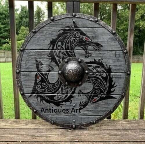 Medieval 24 Inch Wooden Viking Round Shield Handcrafted Battle Ready Shield Wall