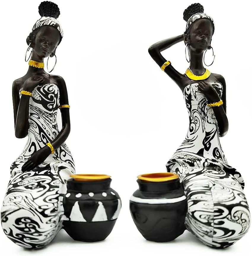 African Statues Art Sculptures Women Figure Girls Tribal Lady Figurine Black Wom