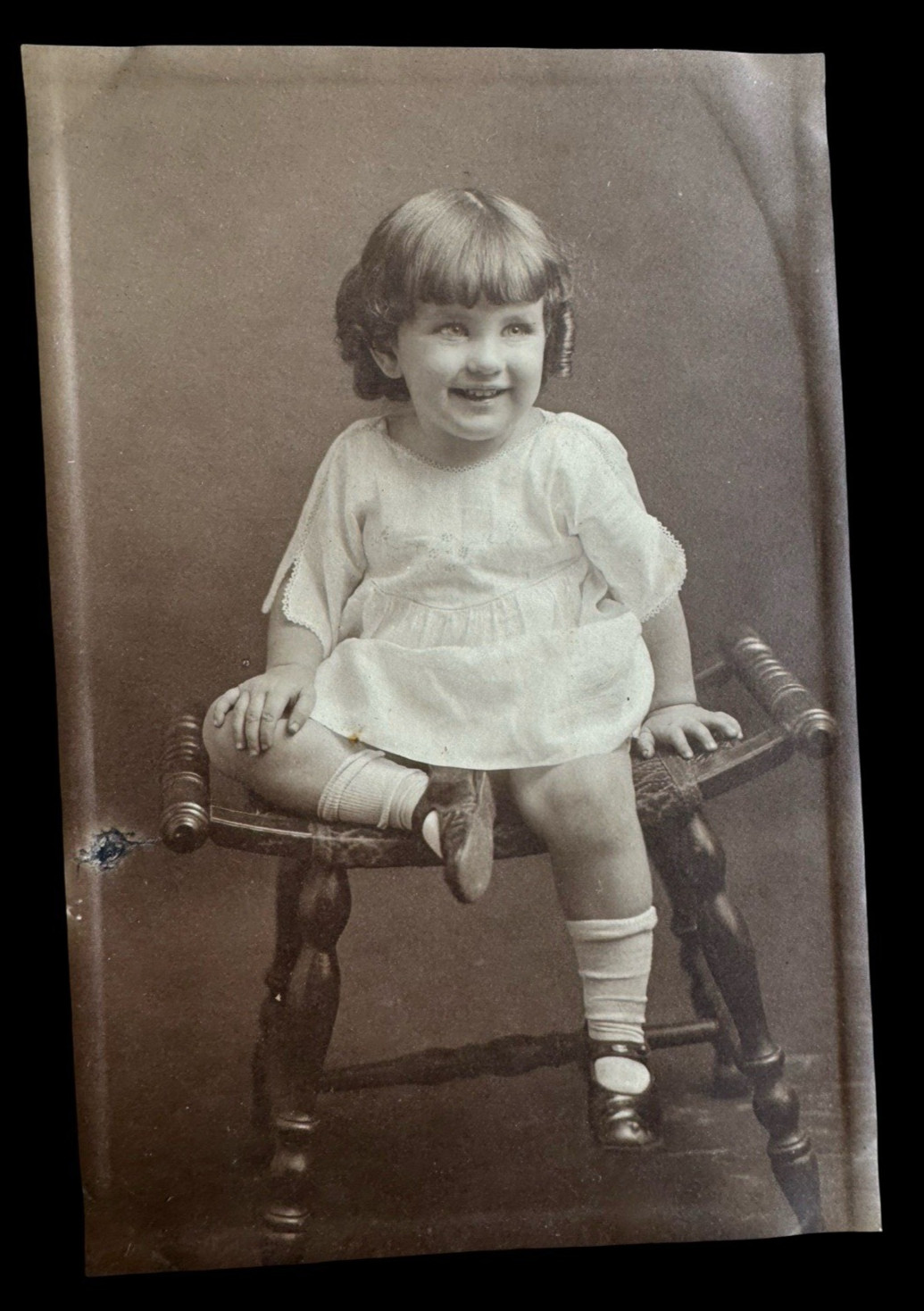 Antique Child Portrait Photo 1910s 1920s Studio Vintage Photograph Girl Toddler