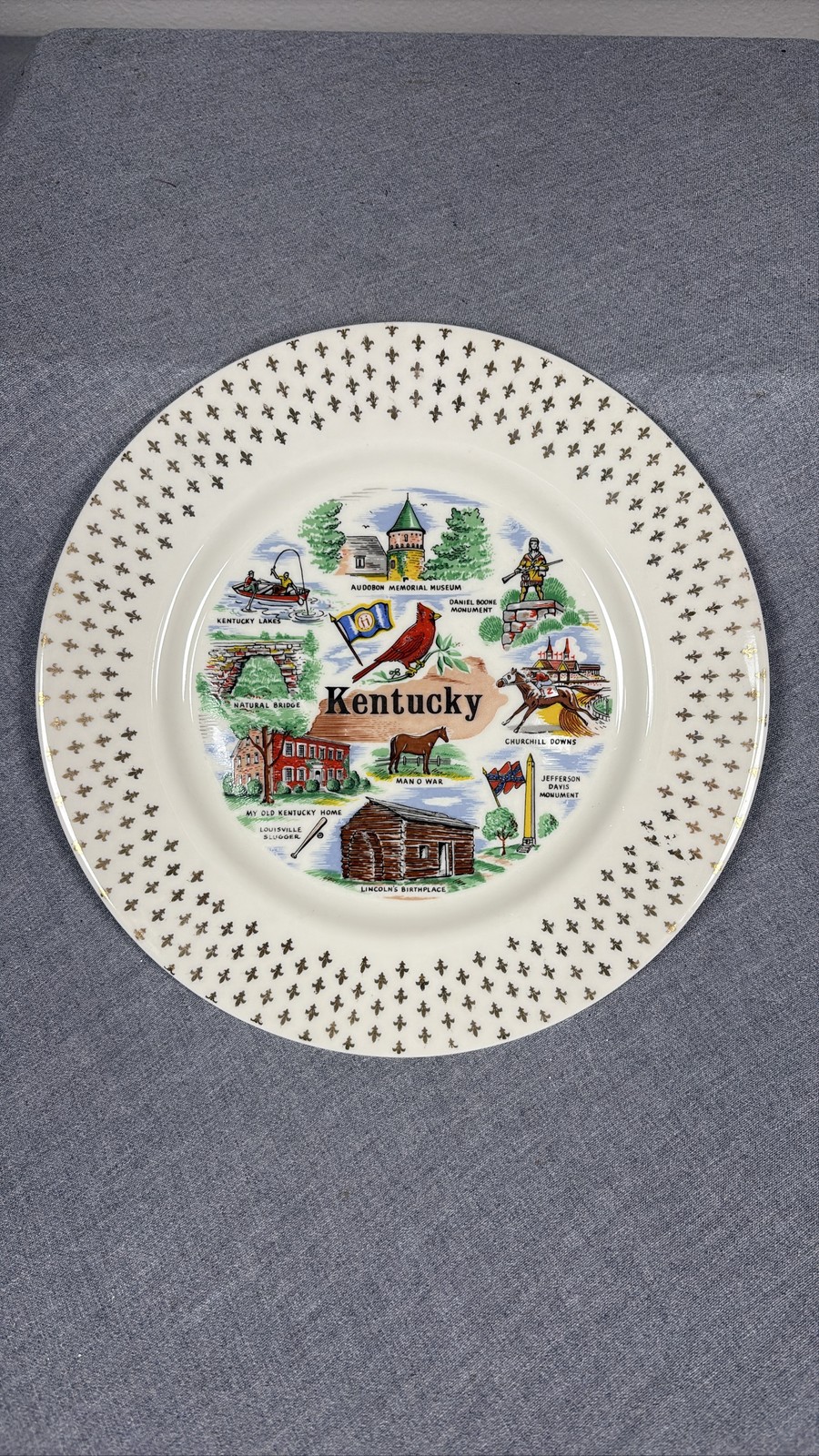 Kentucky State Souvenir Collector Plate Landmarks Gold Trim Decor Kentucky State Souvenir Collector Plate Landmarks Gold Trim Decor