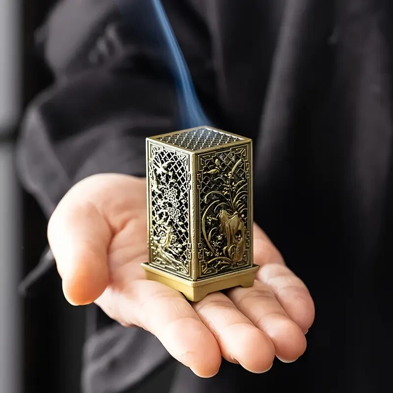 1pc Elegant Chinese Hollow Incense Burner - Metal Box for Indoor Use