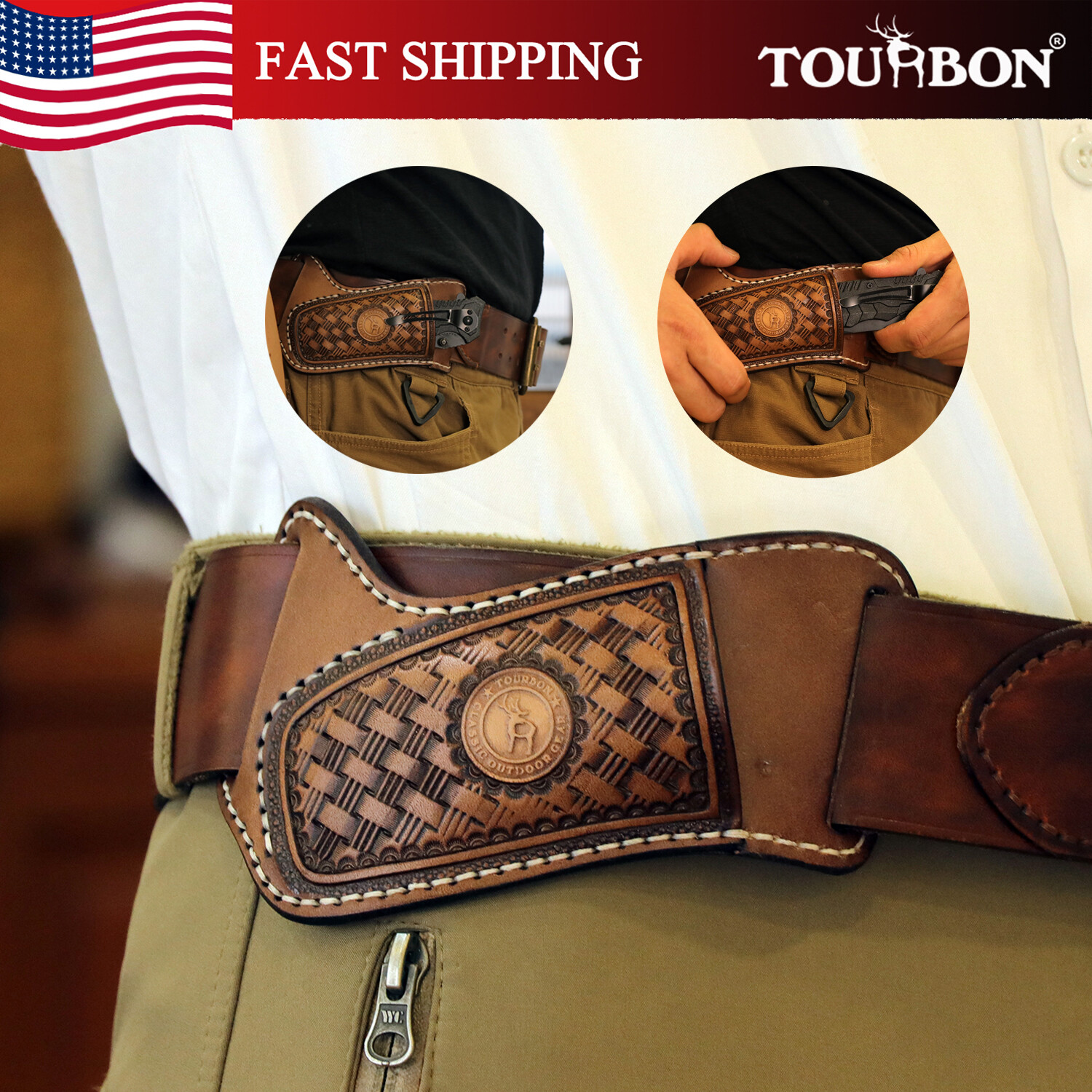 TOURBON Vintage Leather Folding Blade Knife Belt Holster Pocket Knives Sheath US TOURBON Vintage Leather Folding Blade Knife Belt Holster Pocket Knives Sheath US