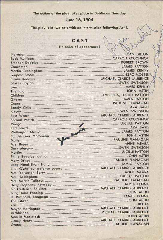 ULYSSES IN NIGHTTOWN BROADWAY CAST - SHOW BILL SIGNED WITH CO-SIGNERS