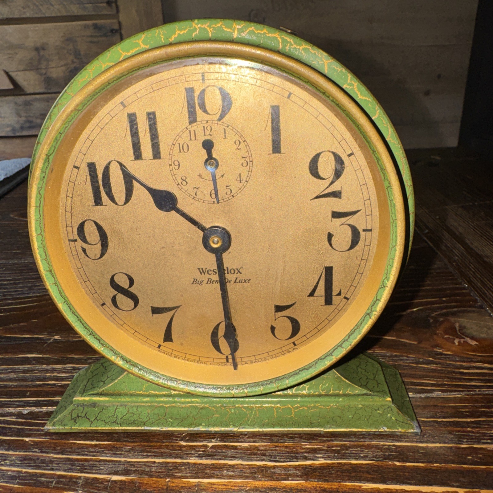 Working Vintage 1927 Westclox Big Ben De Luxe Alarm Clock Green Crackle Style 2