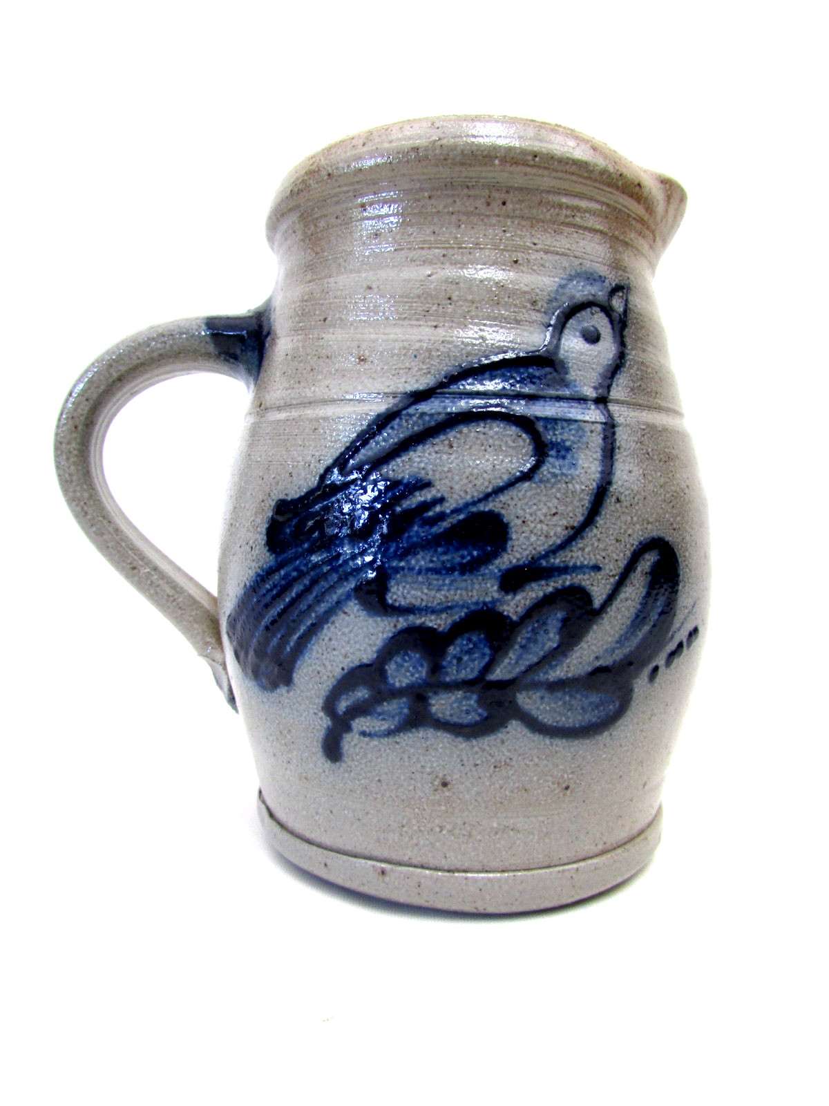VTG Rowe Pottery Salt Glazed Bird Handled Creamer w/ AARFAC Rooster Stamp 4 3/4\
