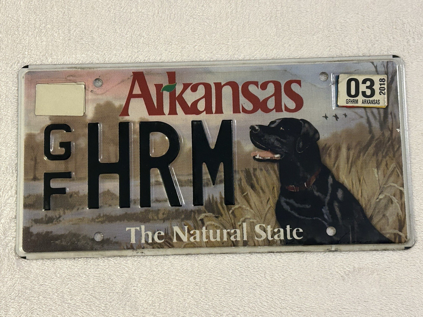 2003 ARKANSAS NATURAL STATE LICENSE PLATE  BLACK LABRADOR RETRIEVER DOG hunting