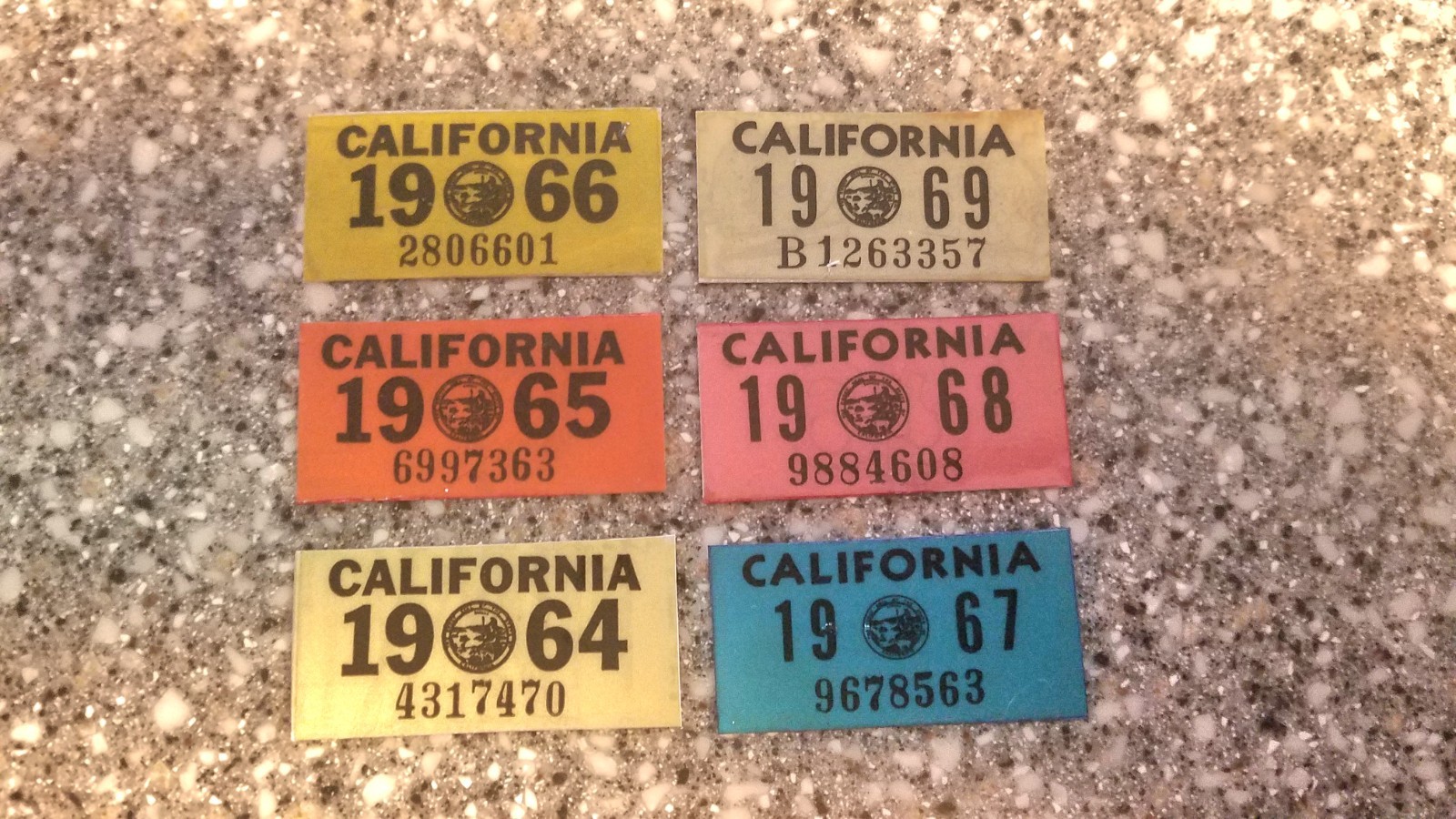 One 1964 1965 1966 1967 1968 1969 California License Plate Sticker, Authentic