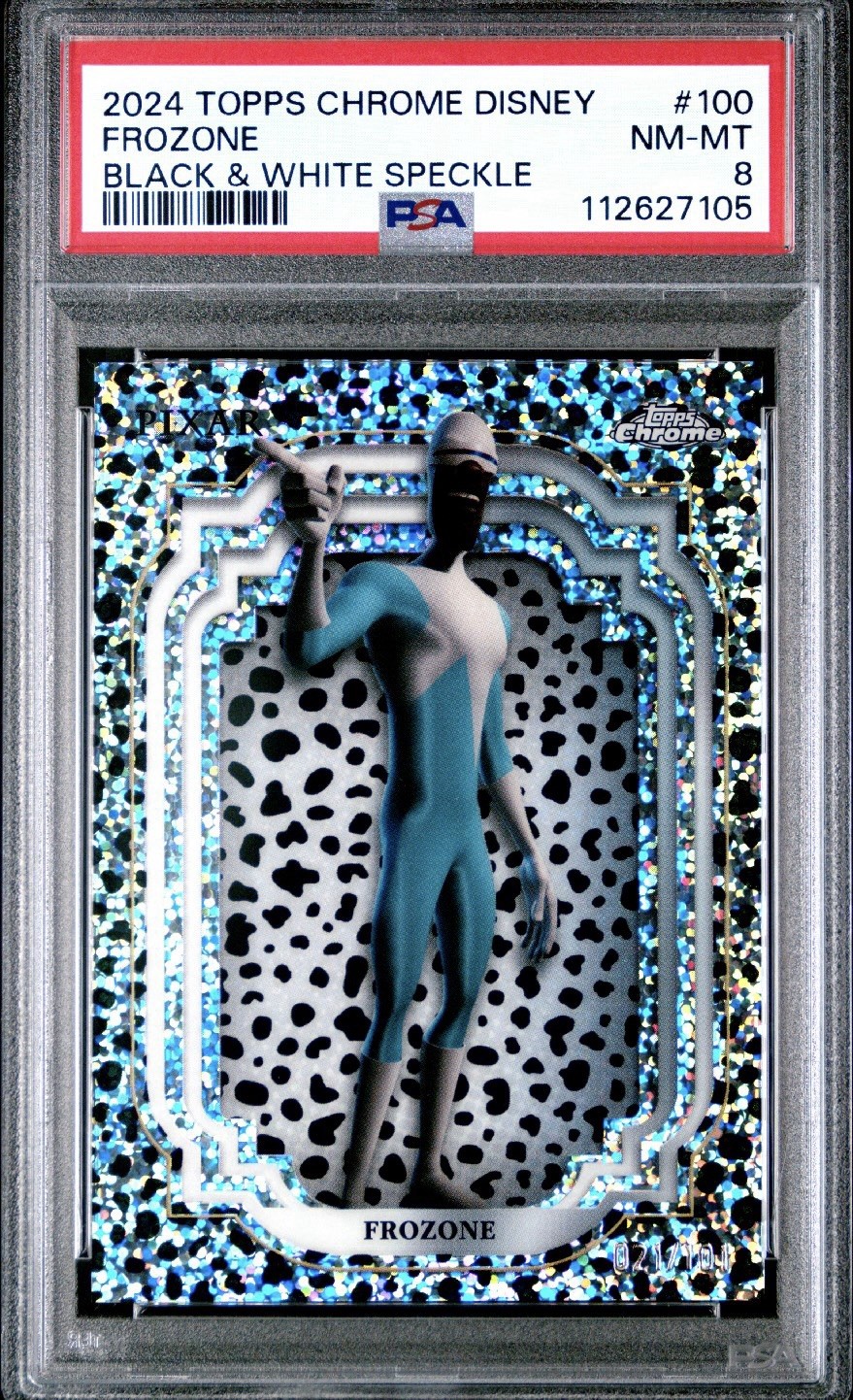 2024 Topps Chrome Disney #100 Frozone Black & White Speckle /101 PSA 8