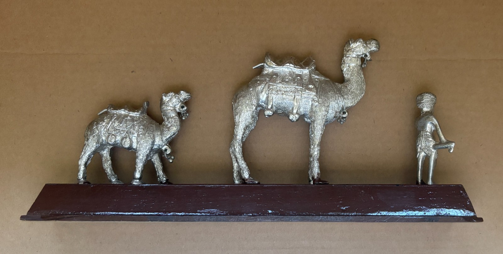 Vintage Silver Tone Metal Camel Herd & Man Sculpture 13