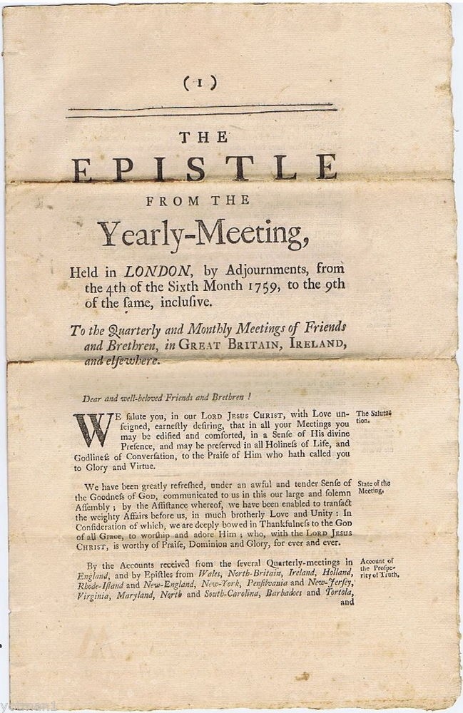 The Epistle from the Yearly-meeting: Held in London, 1759, Jeremiah Waring Clerk The Epistle from the Yearly-meeting: Held in London, 1759, Jeremiah Waring Clerk