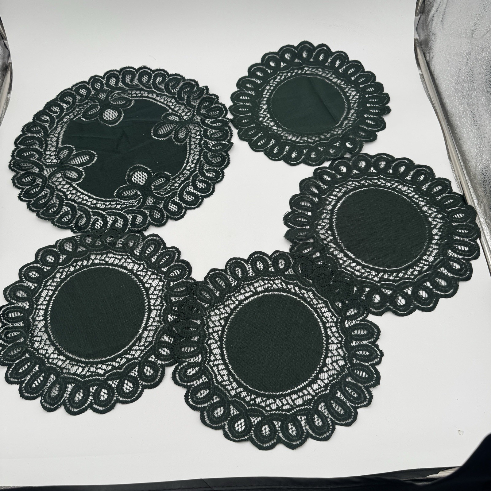 Vintage Green Lace Doilies Set Of 5 Crochet Placemats Cottagecore Decor