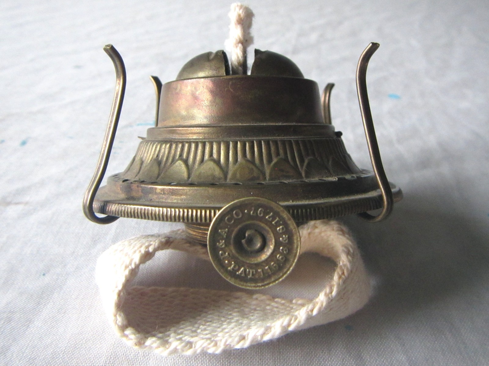 embossed  brass  P&A Pat 7. 16,83 & 8/17 -97 Kerosene Oil Lamp Burner(no 2