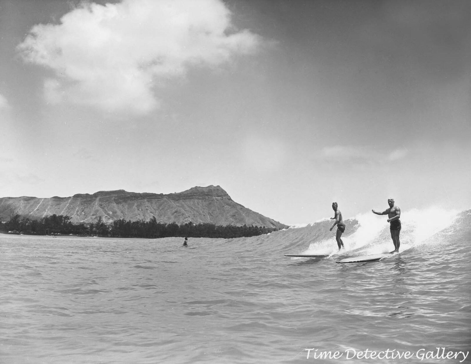 Surfing Waikiki, Hawaii - 1945 - Vintage Photo Print