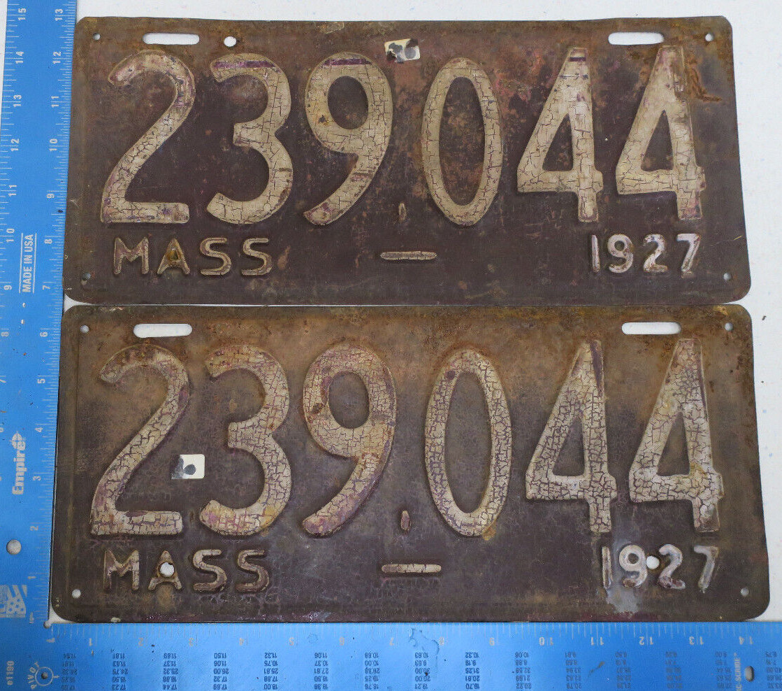 Massachusetts LIcense Plate 1927 Pair Set Tag 27 Mass Ma 239 044 239044