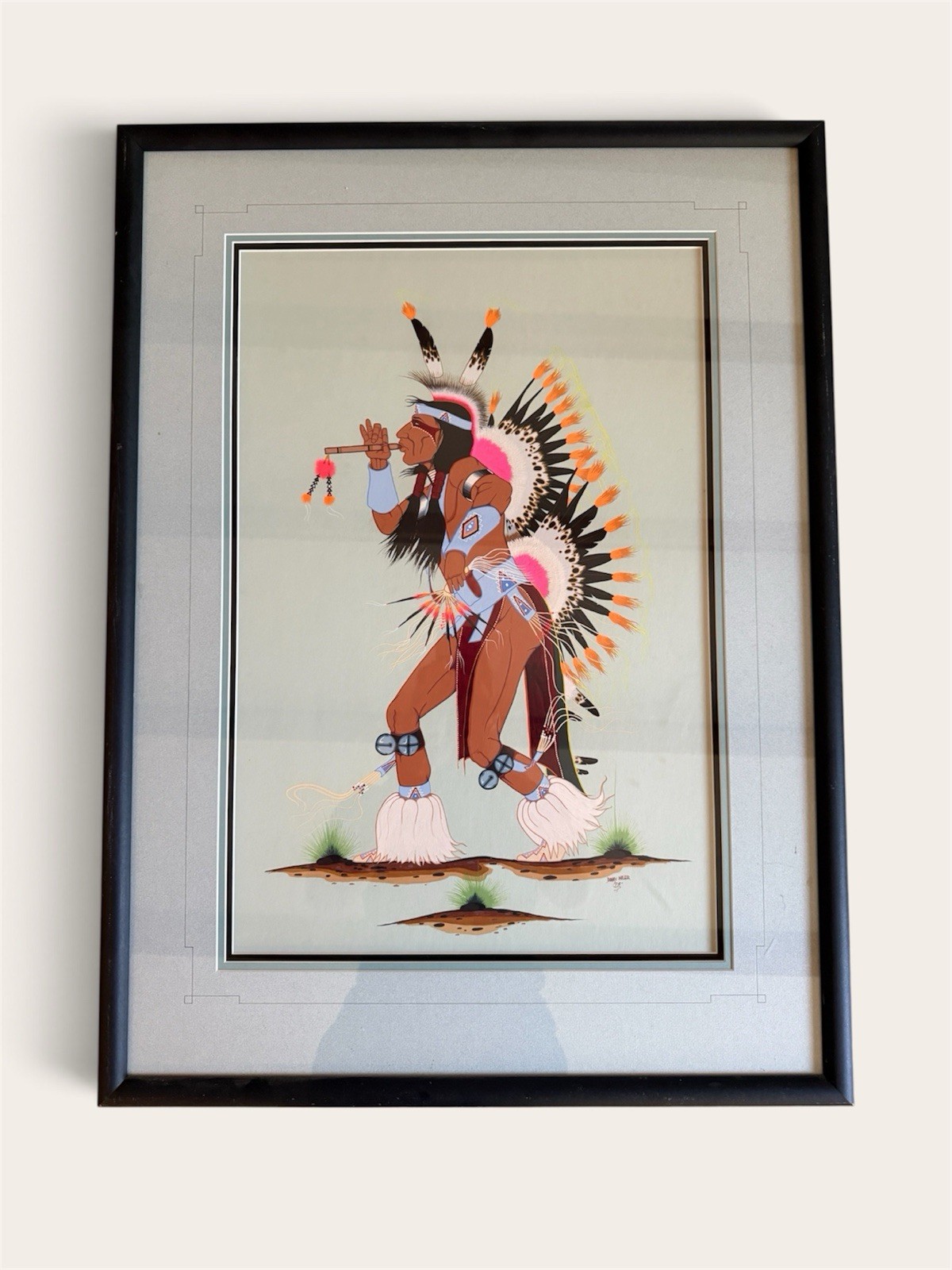 Vintage 1975 Danny Miller Native American Dancer Framed Artwork