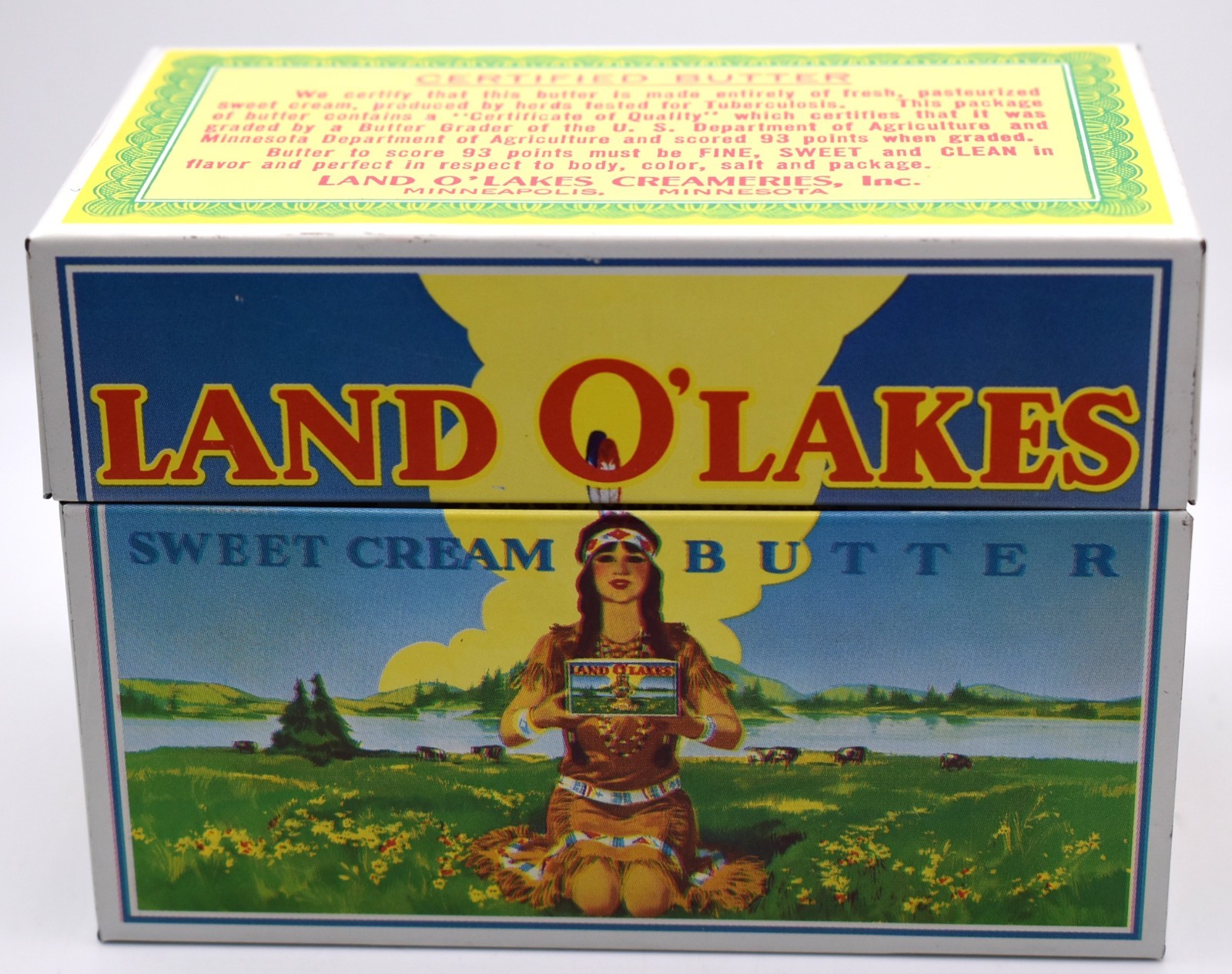 Vintage Land O' Lakes Sweet Cream Butter Metal Recipe Tin Box w/ Recipe Cards