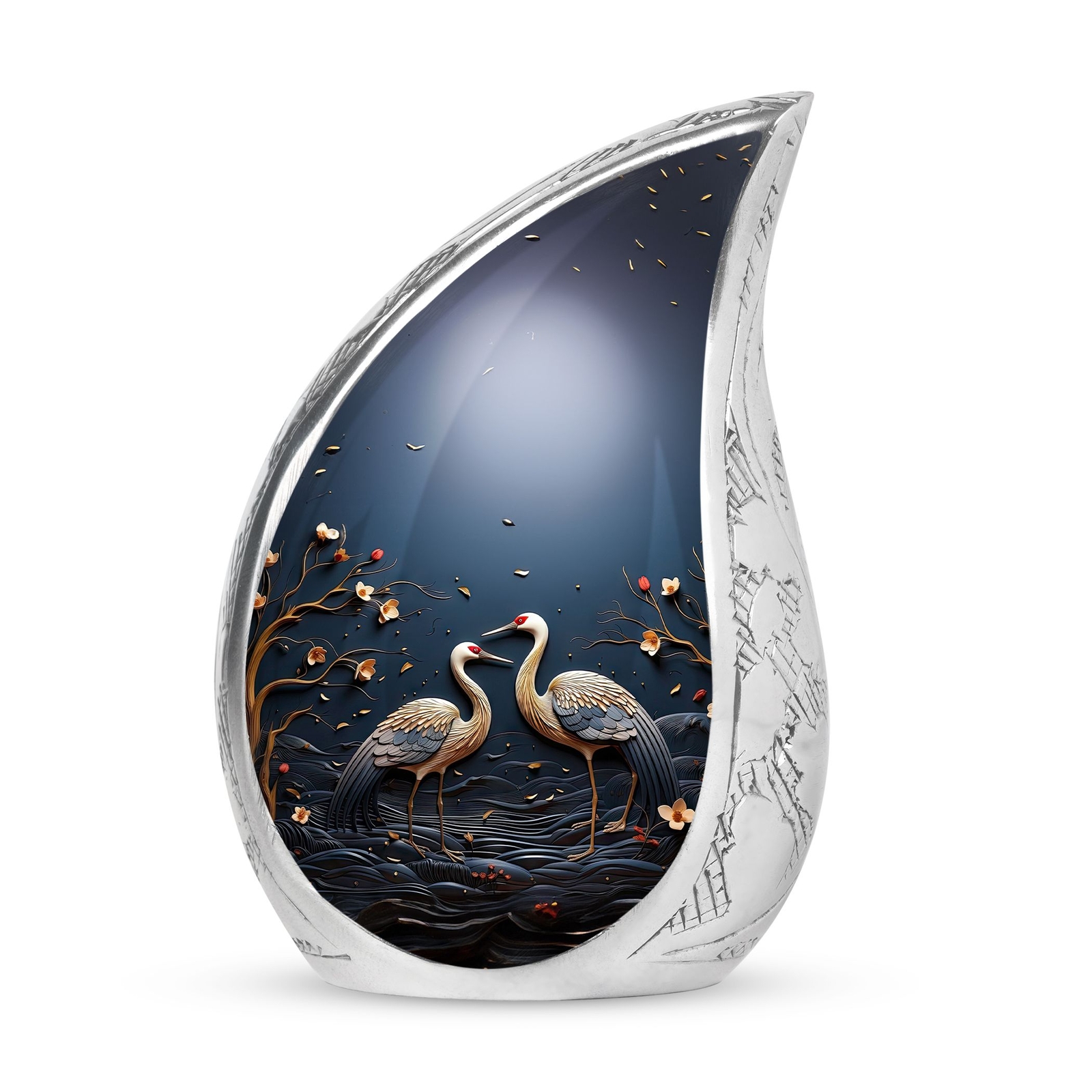 Teardrop Urn - Two Cranes Urns For Human Ashes - Keepsake Urns For Ashes
