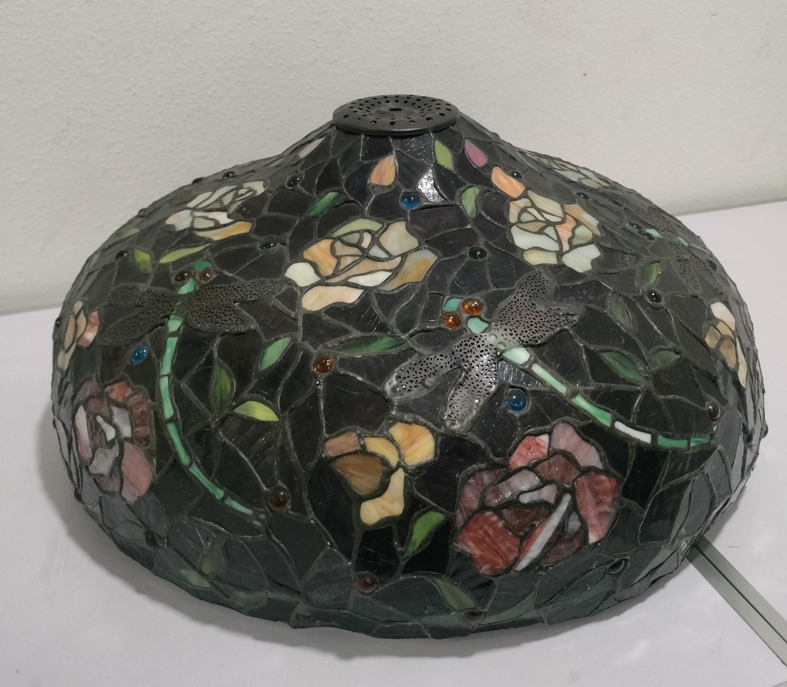 Large Vintage Tiffany Style Stained Glass Lamp Shade Dragonfly 21 Large Vintage Tiffany Style Stained Glass Lamp Shade Dragonfly 21