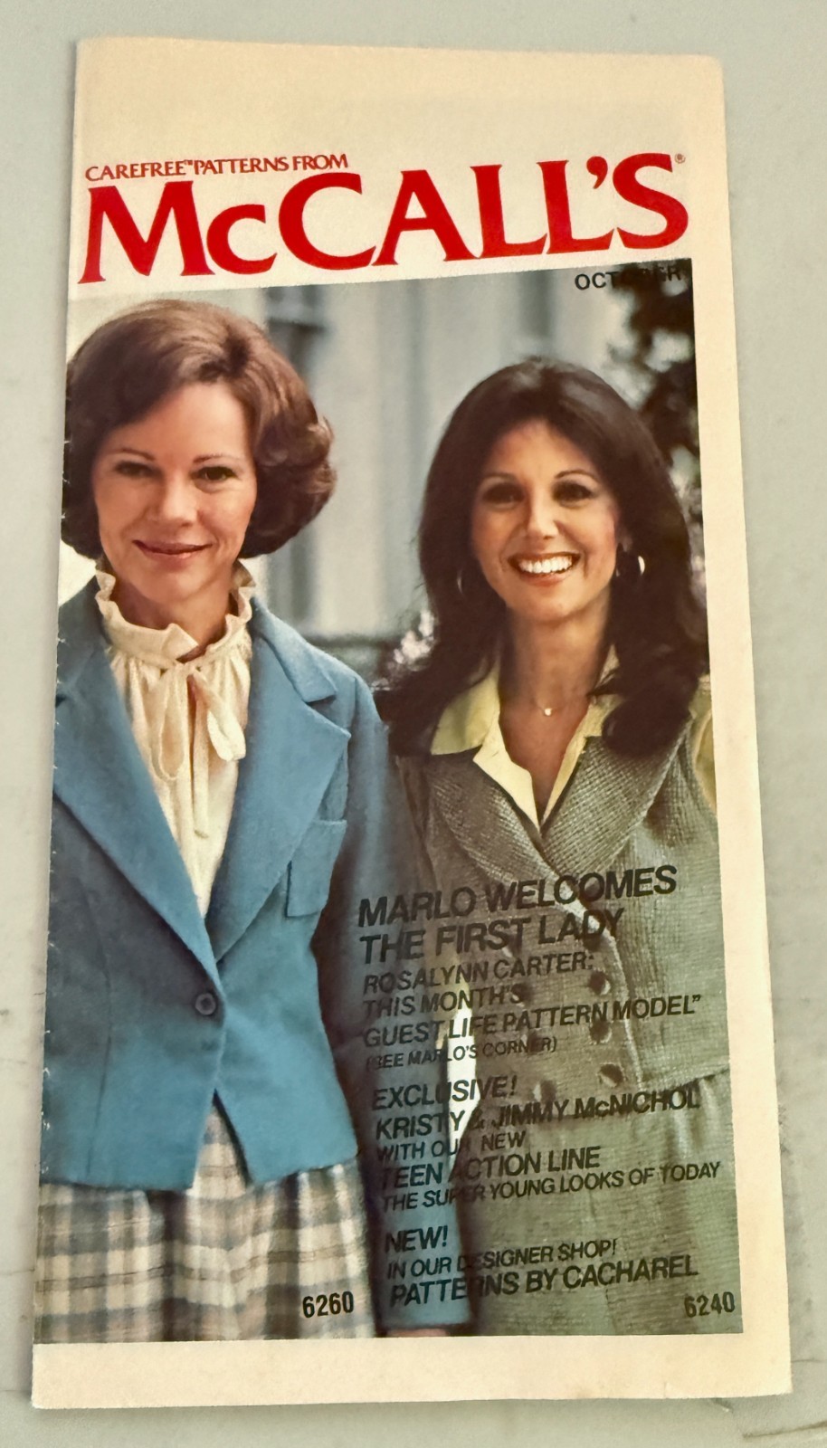 Vintage 1978 McCall's Carefree Patterns Hand Out - Marlo Thomas, Rosalynn Carter Vintage 1978 McCall's Carefree Patterns Hand Out - Marlo Thomas, Rosalynn Carter