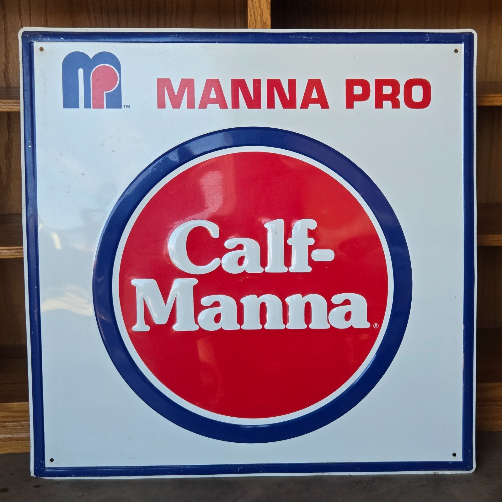 Vintage Manna Pro Calf-Manna 30in Embossed Metal Farm Feed Advertising Sign