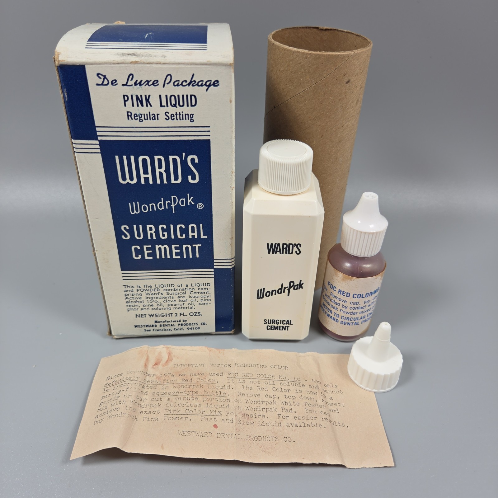 VTG Ward\'s WondrPak Surgical Cement Dental Ephemera Box & Bottles Westward 1970s