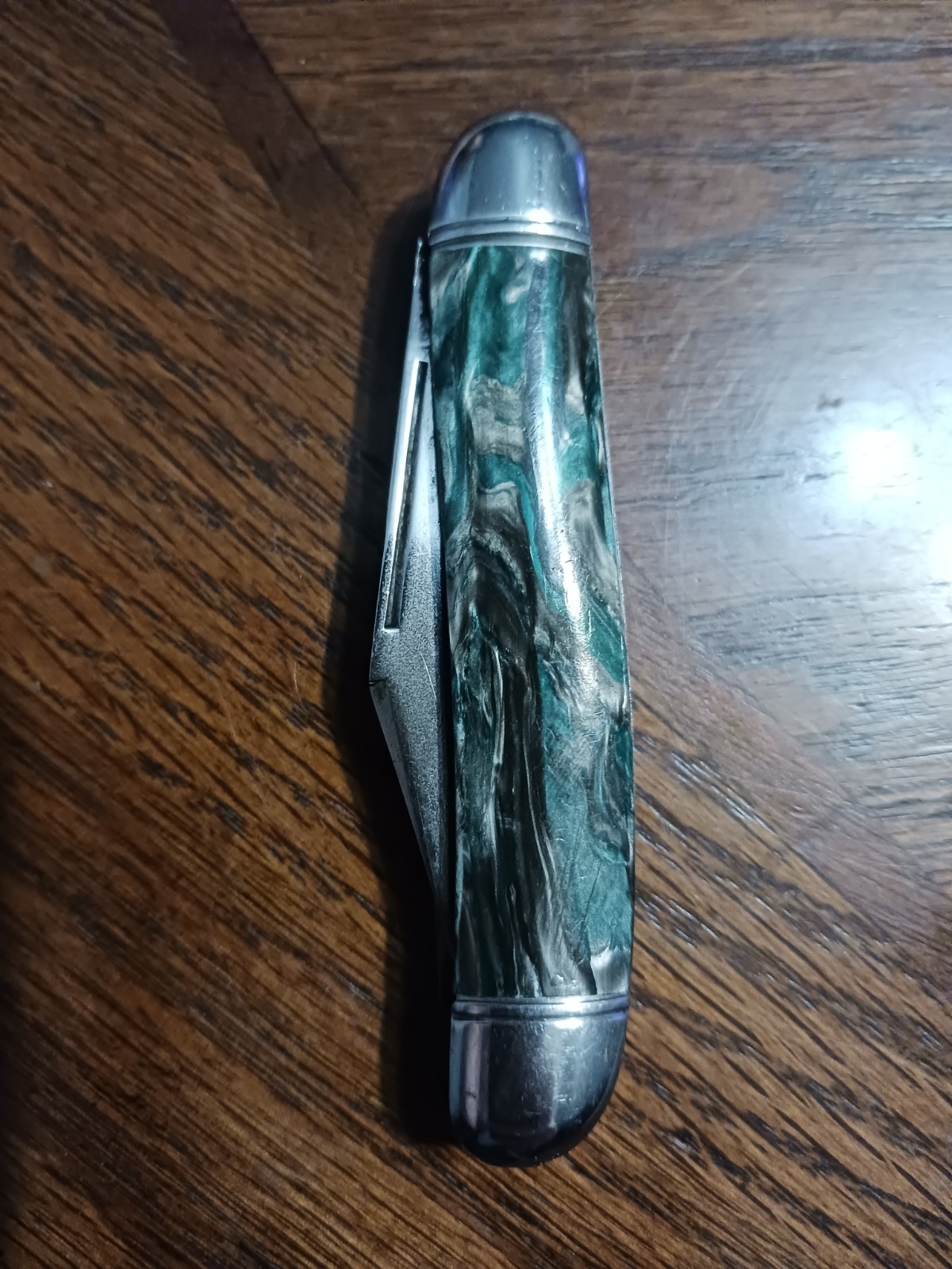 1945-1955 Vintage Hammer Brand Usa 3 Blade Pocker Knife Green Handle