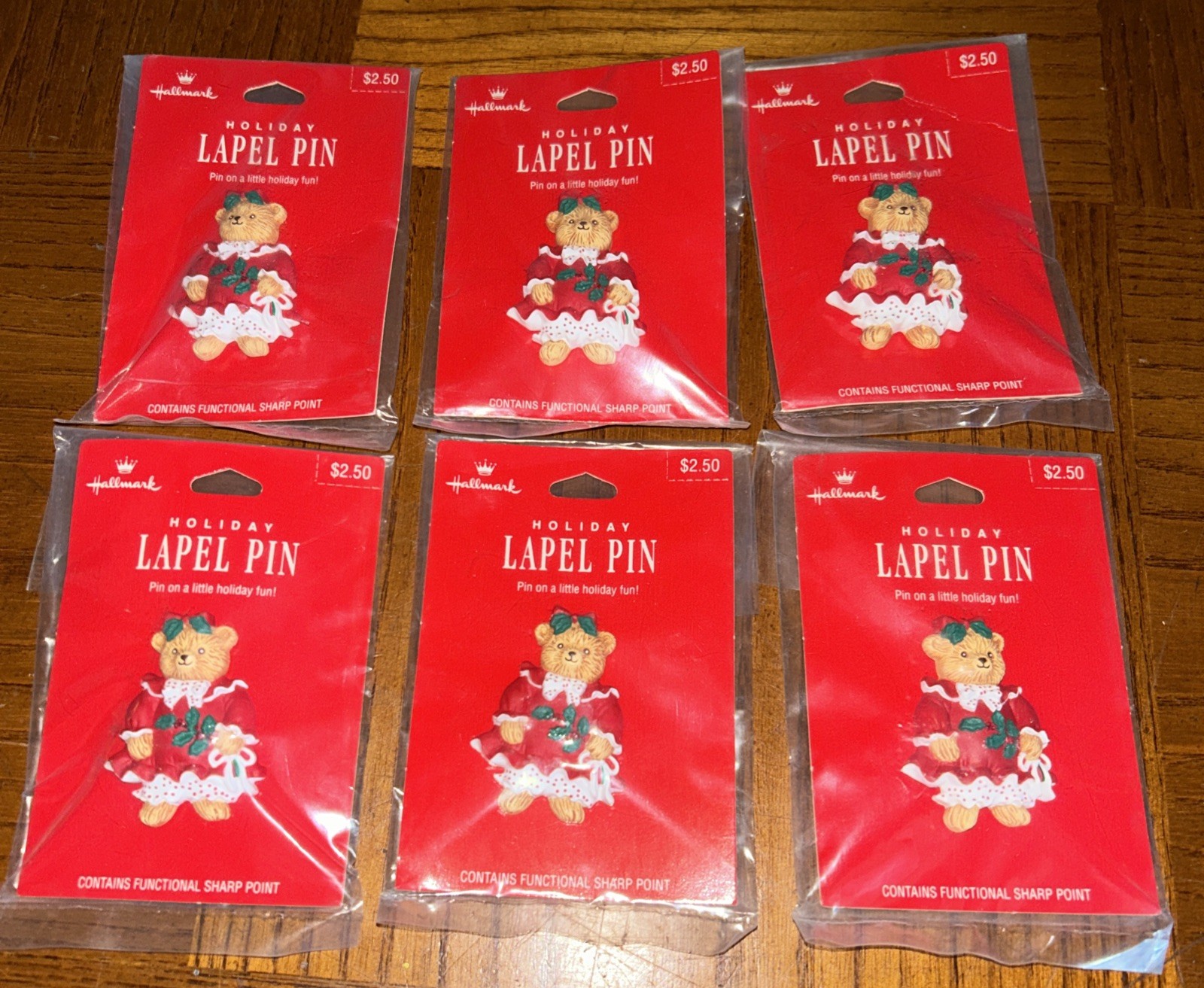 Vintage Hallmark Holiday Label Pins Lot Of 6 New