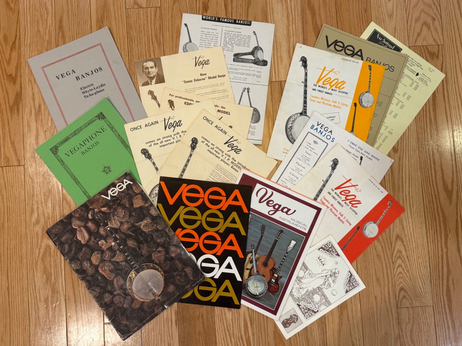 Large Lot of Vintage Vega Banjo Catalogs, Brochures & Price Lists 1960s–2000s Large Lot of Vintage Vega Banjo Catalogs, Brochures & Price Lists 1960s–2000s