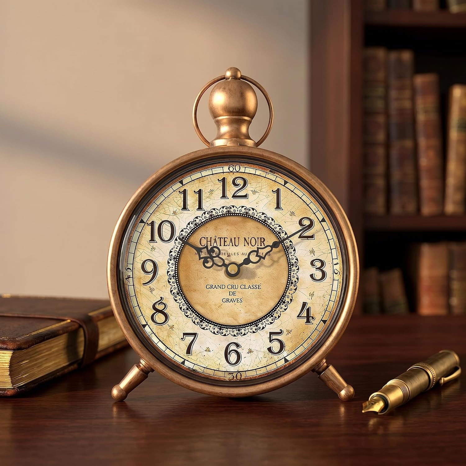 Vintage Desk Clock, Antique Gold Metal Table Clock, Silent Non-Ticking Battery Vintage Desk Clock, Antique Gold Metal Table Clock, Silent Non-Ticking Battery