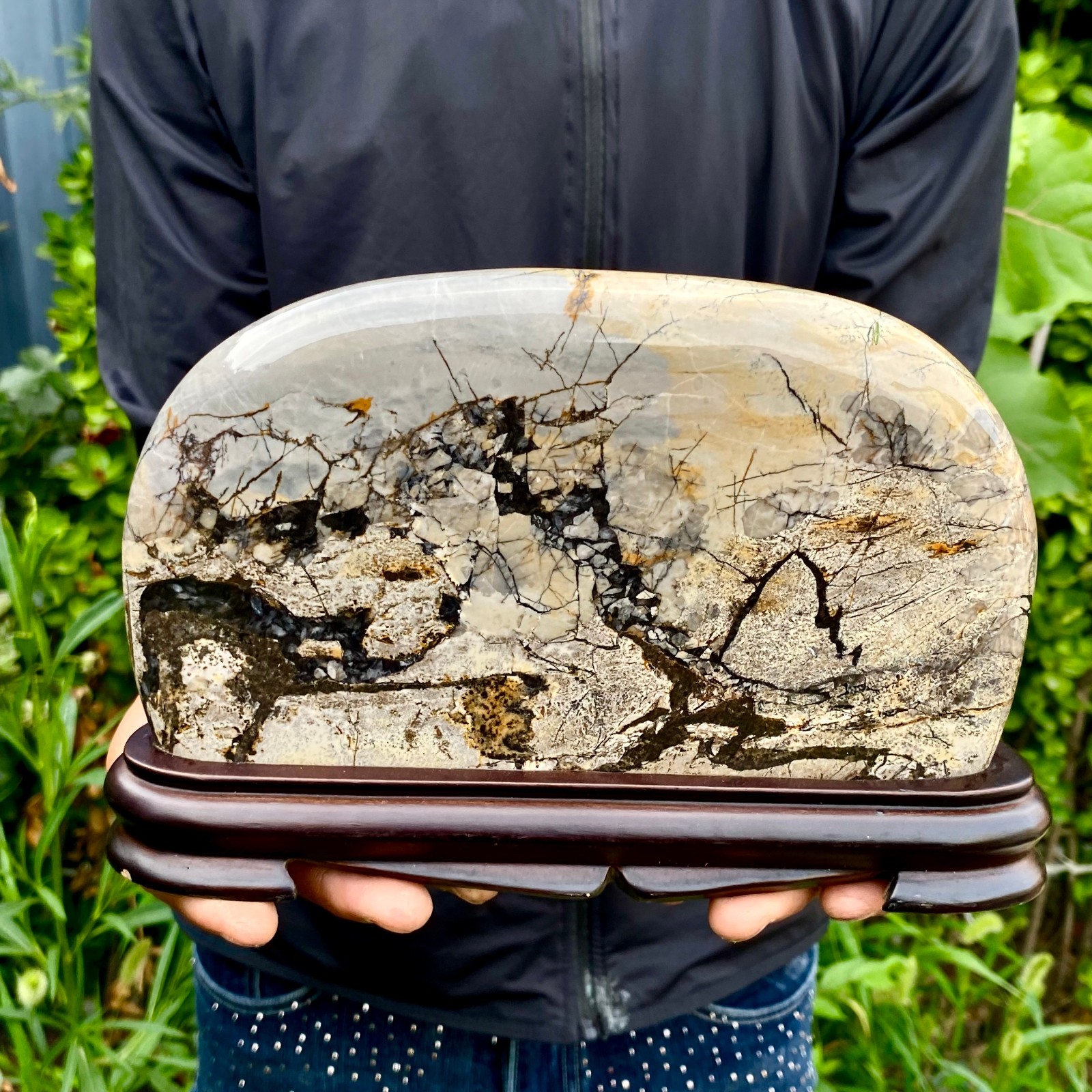 3.3LB Beautiful Natural Chinese Dendritic Limestone Picture Stone Guohua-Rare