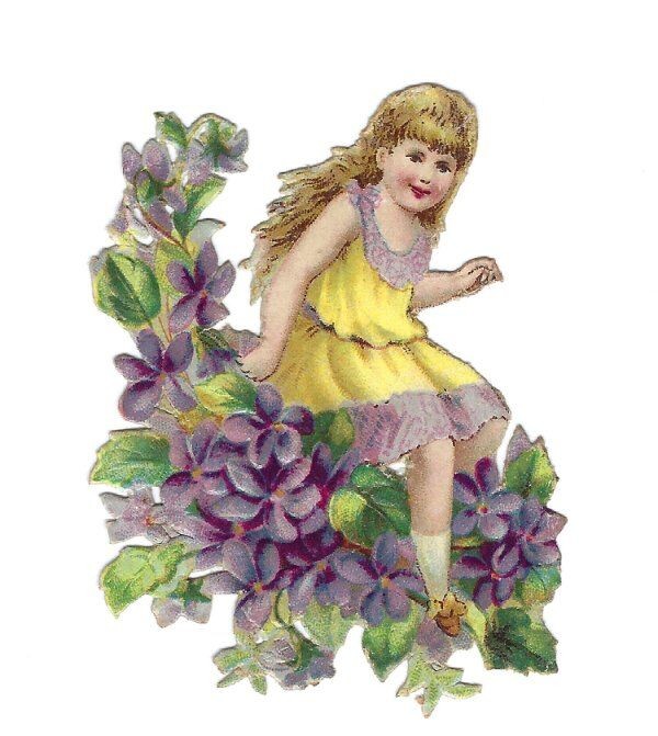 1888 Chromo decoupis, Victorian Flower Fairy PURPLE, Antique Die-Cut Scrap, 2.5 1888 Chromo decoupis, Victorian Flower Fairy PURPLE, Antique Die-Cut Scrap, 2.5