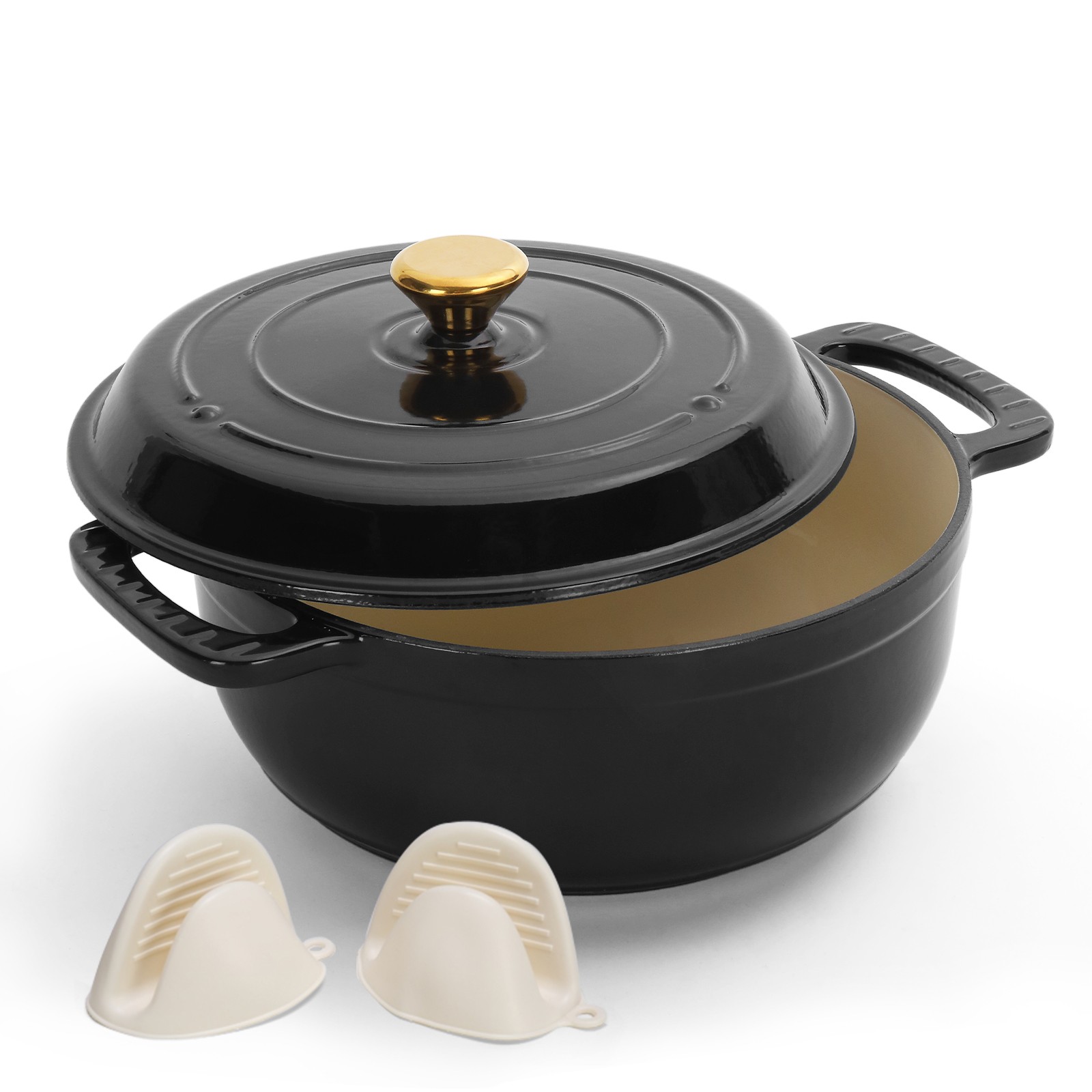 5QT Enameled Cast Iron Dutch Oven, Heavy Duty Dual Enamel Coating FDA Certified
