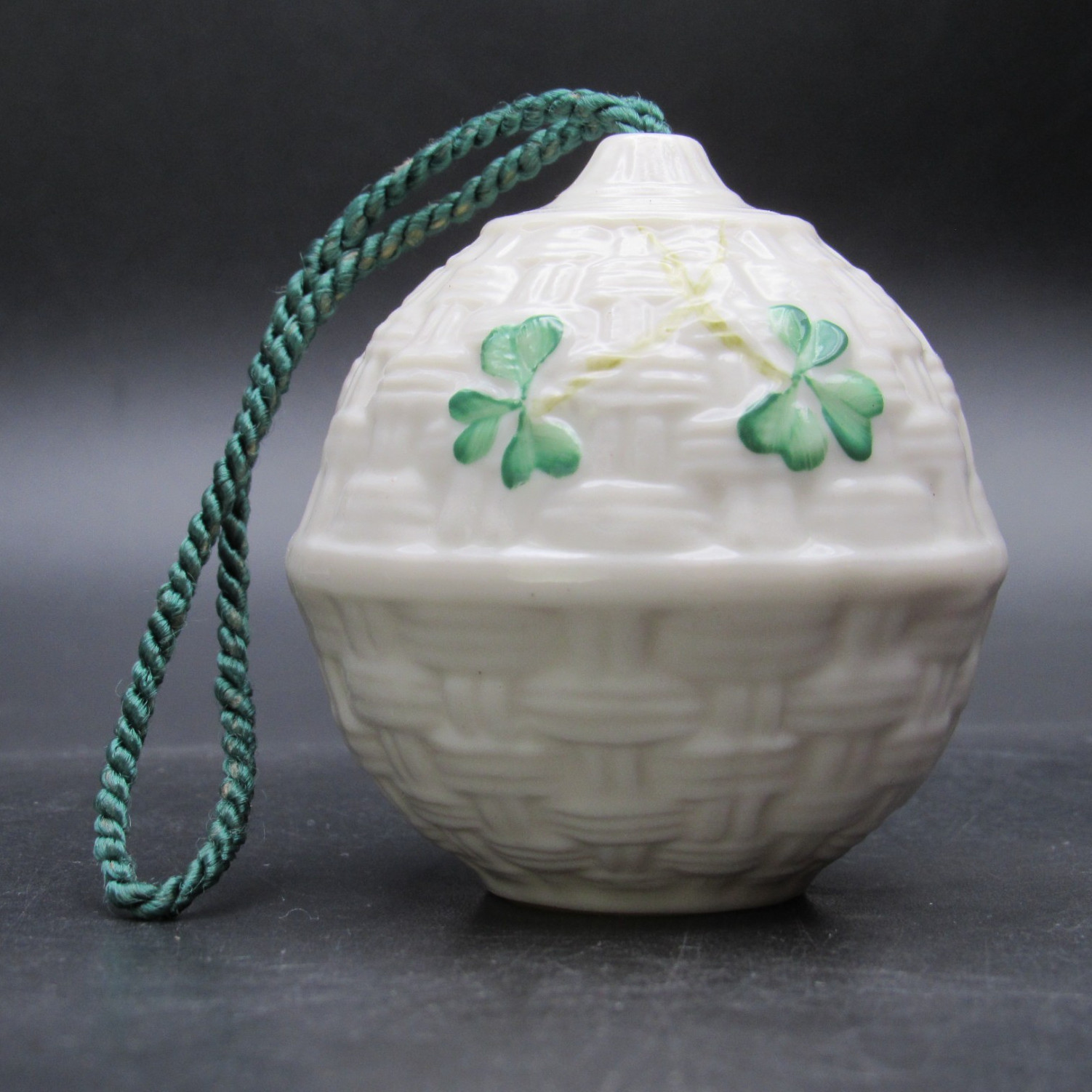Belleek Ireland Parian China Shamrock Basketweave Globe Bauble Ornament 2 inch Belleek Ireland Parian China Shamrock Basketweave Globe Bauble Ornament 2 inch