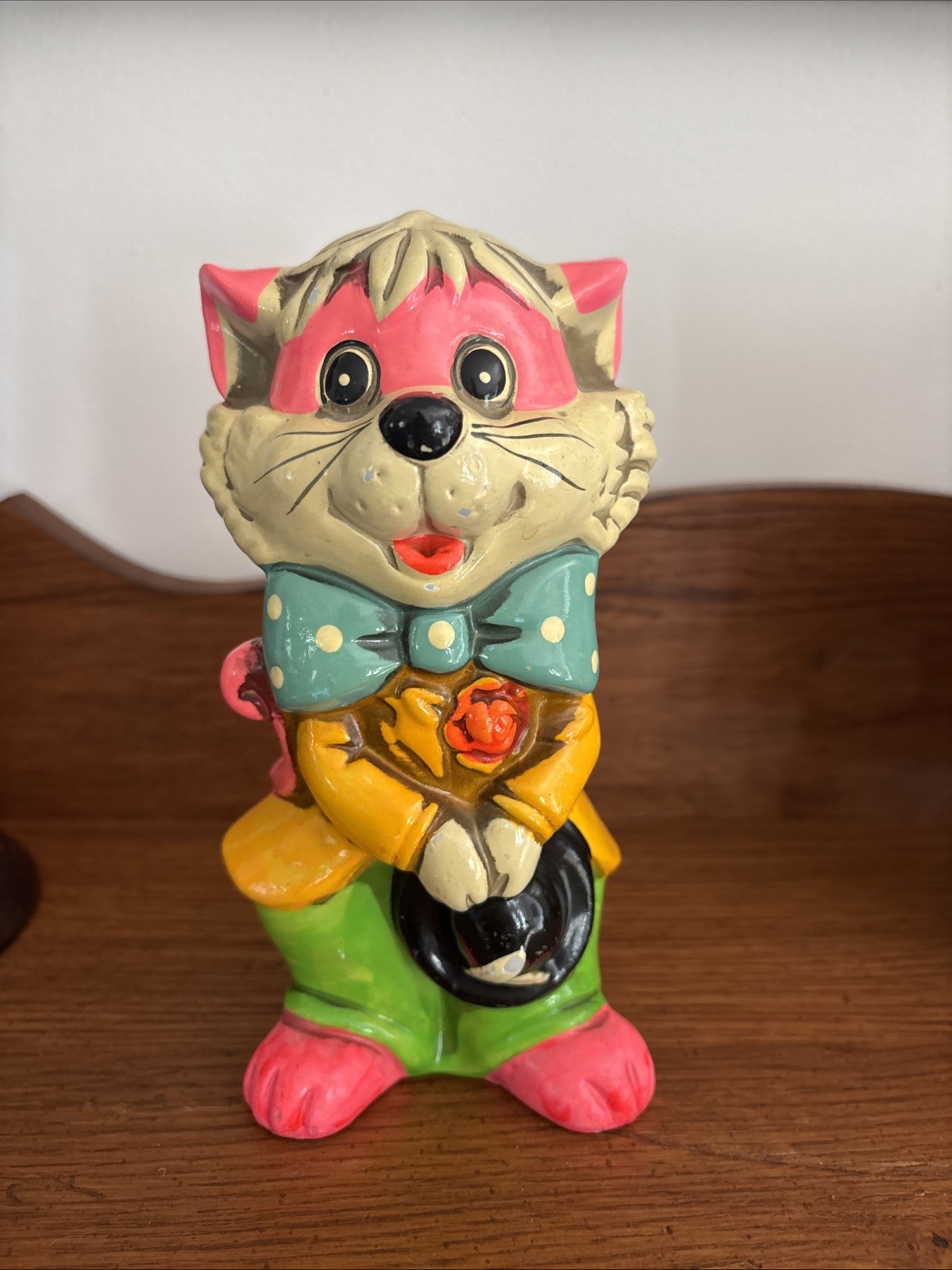 Vintage 1968 Japan Holiday Fair Cat Piggy Bank Chalkware Coin Bank