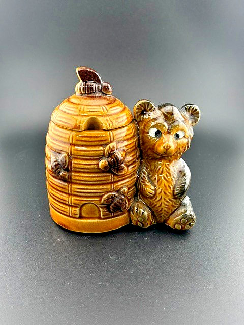 Vintage Armbee Japan Ceramic Bear Honey Pot Beehive Jar MCM Kitschy Decor