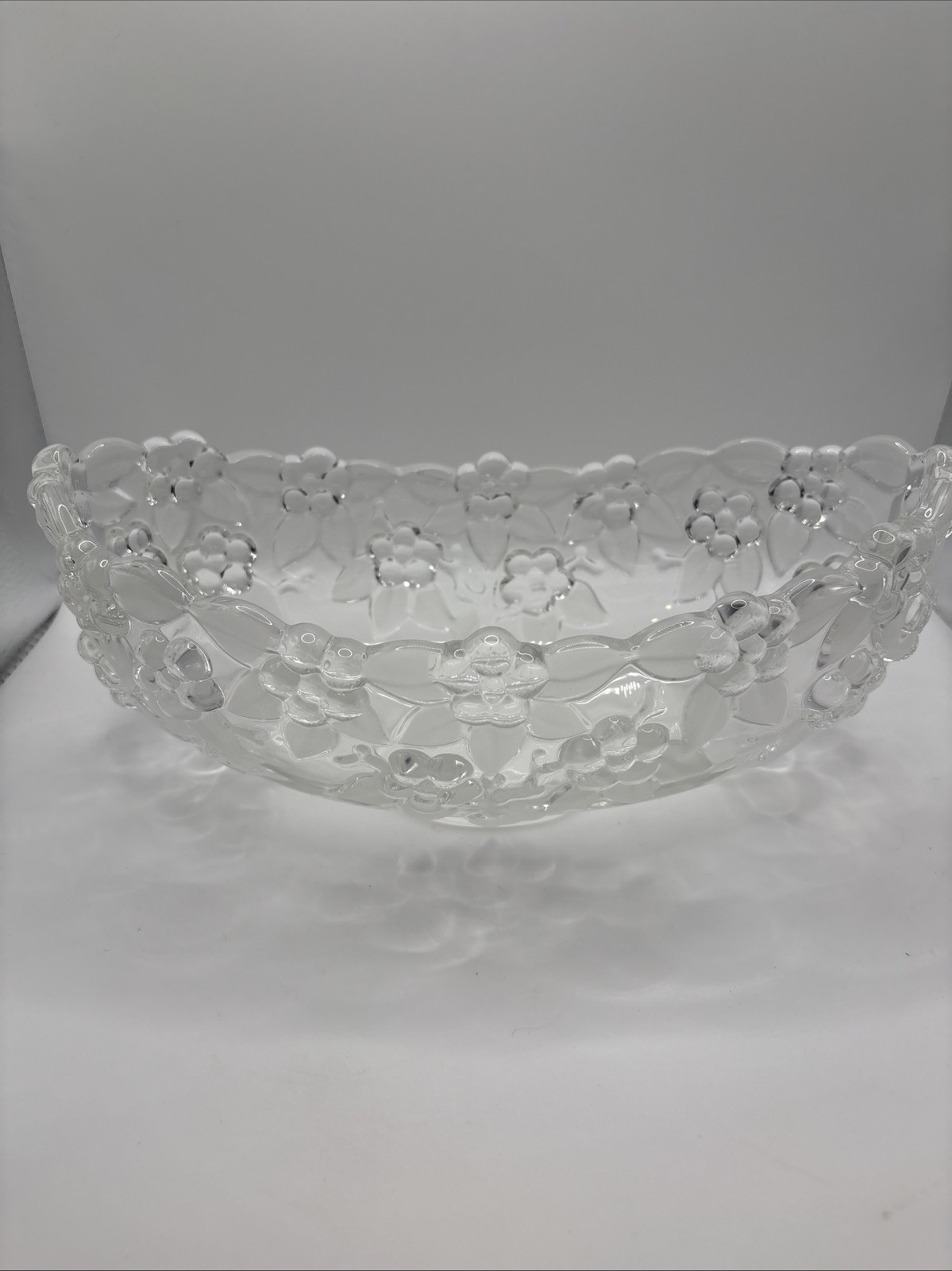 Vintage Walther Mikasa Carmen Frosted Oval Floral Crystal Bowl 10Inches Vintage Walther Mikasa Carmen Frosted Oval Floral Crystal Bowl 10Inches