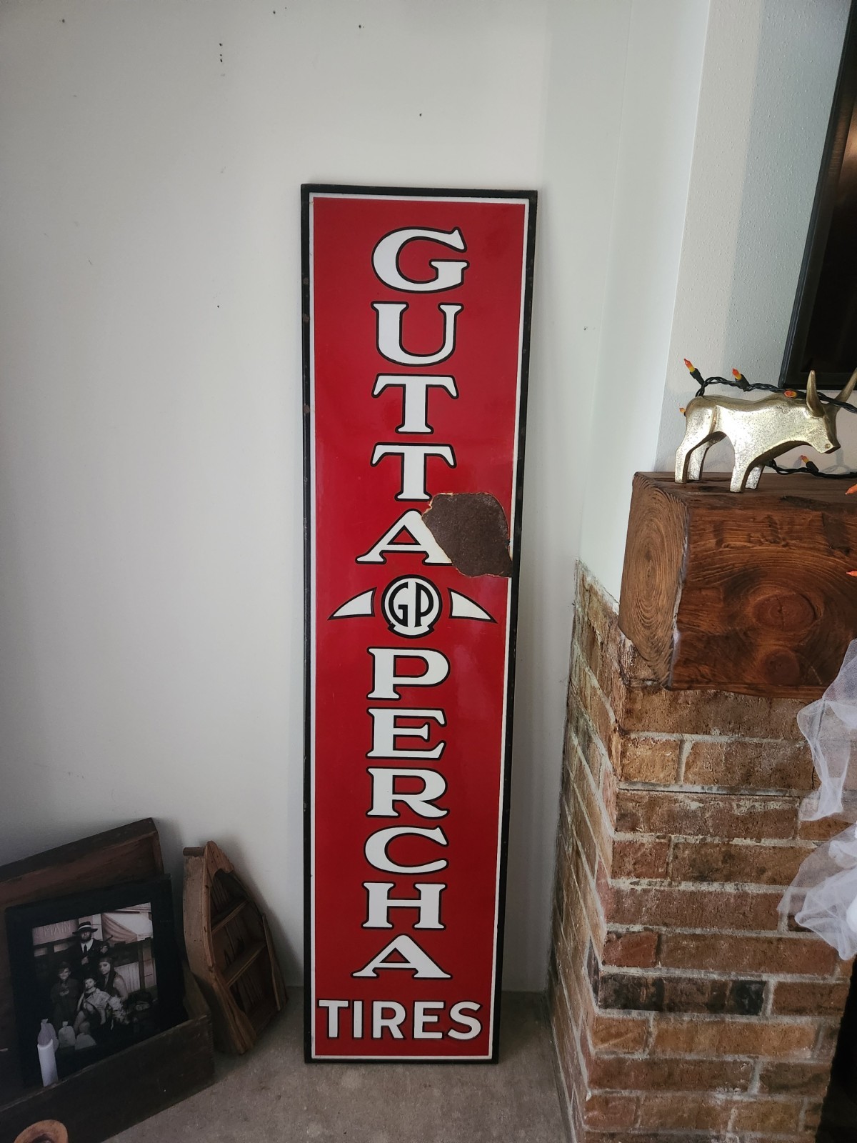 GUTTA PERCHA TIRES 5 FOOT PORCELAIN SIGN C1920's VINTAGE