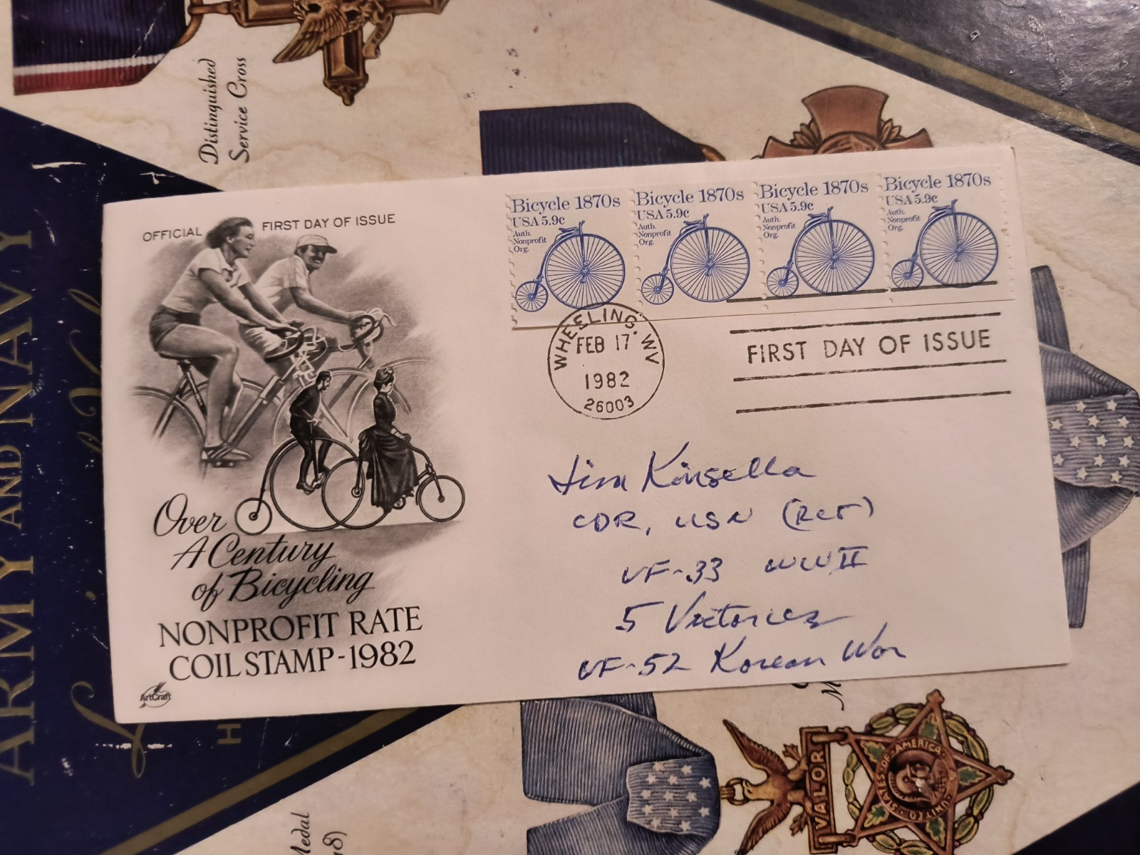 Cdr. JAMES J. KINSELLA, USN WWII Wildcat/Hellcat Ace VF-33 (5Vs) Signed FDC