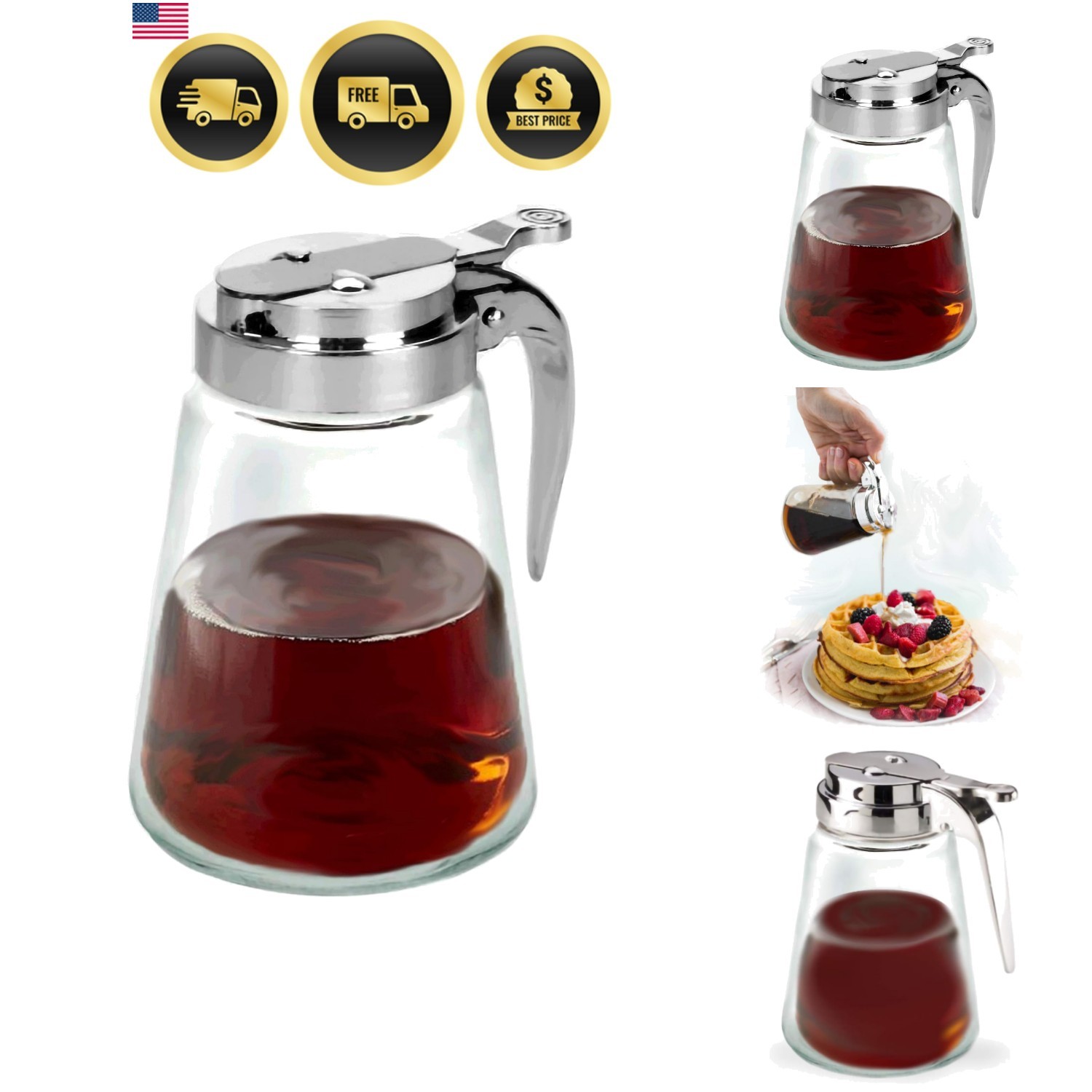 Glass Bottle Syrup Pitcher Honey Maple Syrup Dispenser Retracting Spout 12 oz Glass Bottle Syrup Pitcher Honey Maple Syrup Dispenser Retracting Spout 12 oz