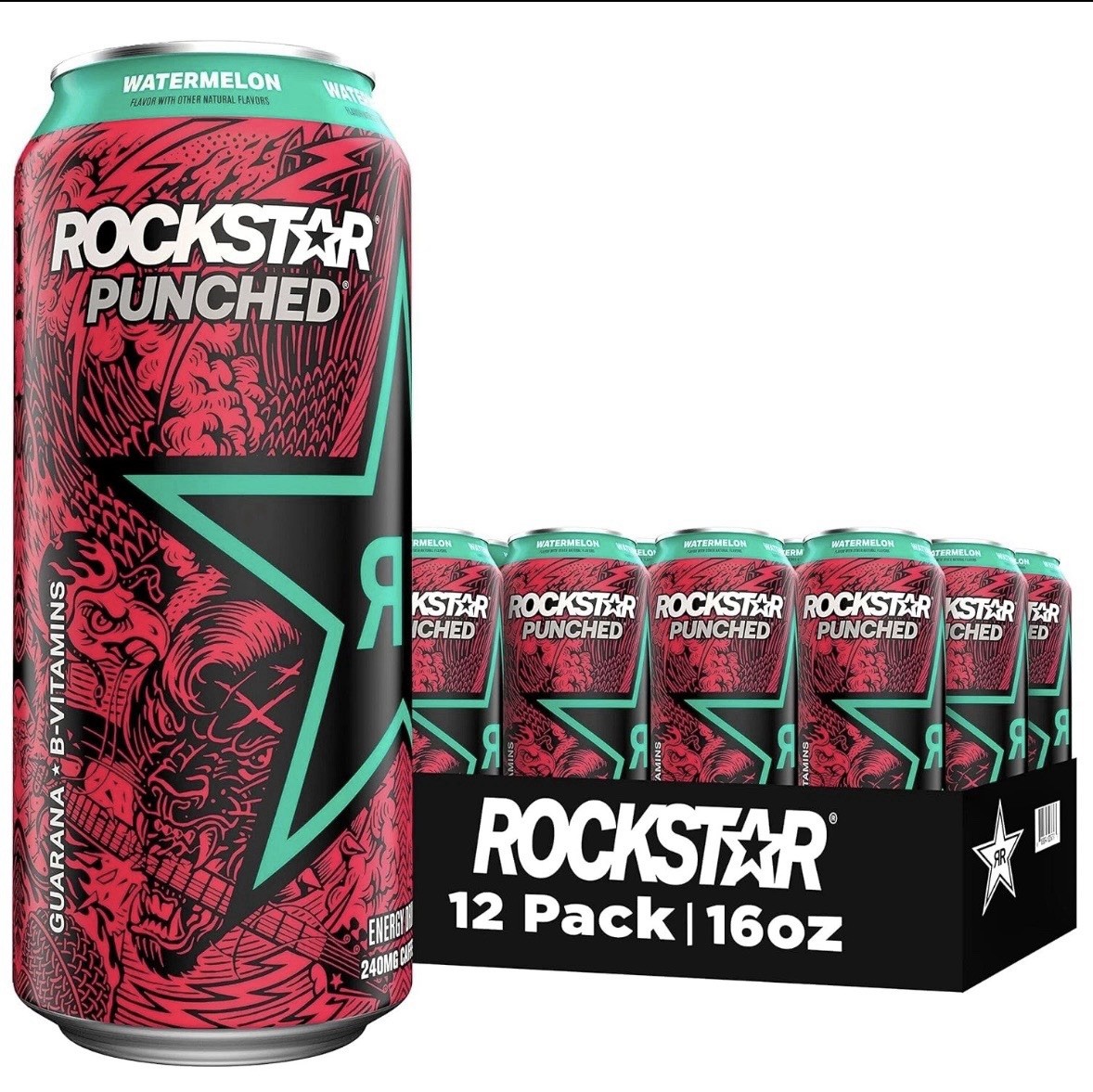 Rockstar Punched Watermelon Energy Drink 16 fl oz (12 Pack) 