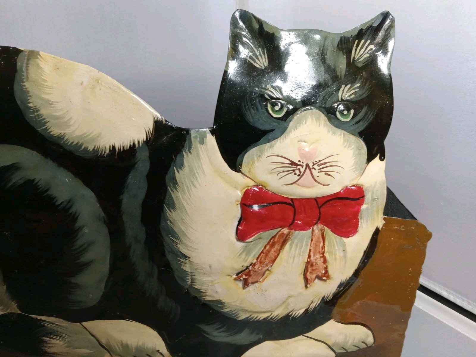 VTG  Hand Painted Metal TUXEDO CAT Sarna Flower/Herb Box Folk Art SIGNED w/tags 