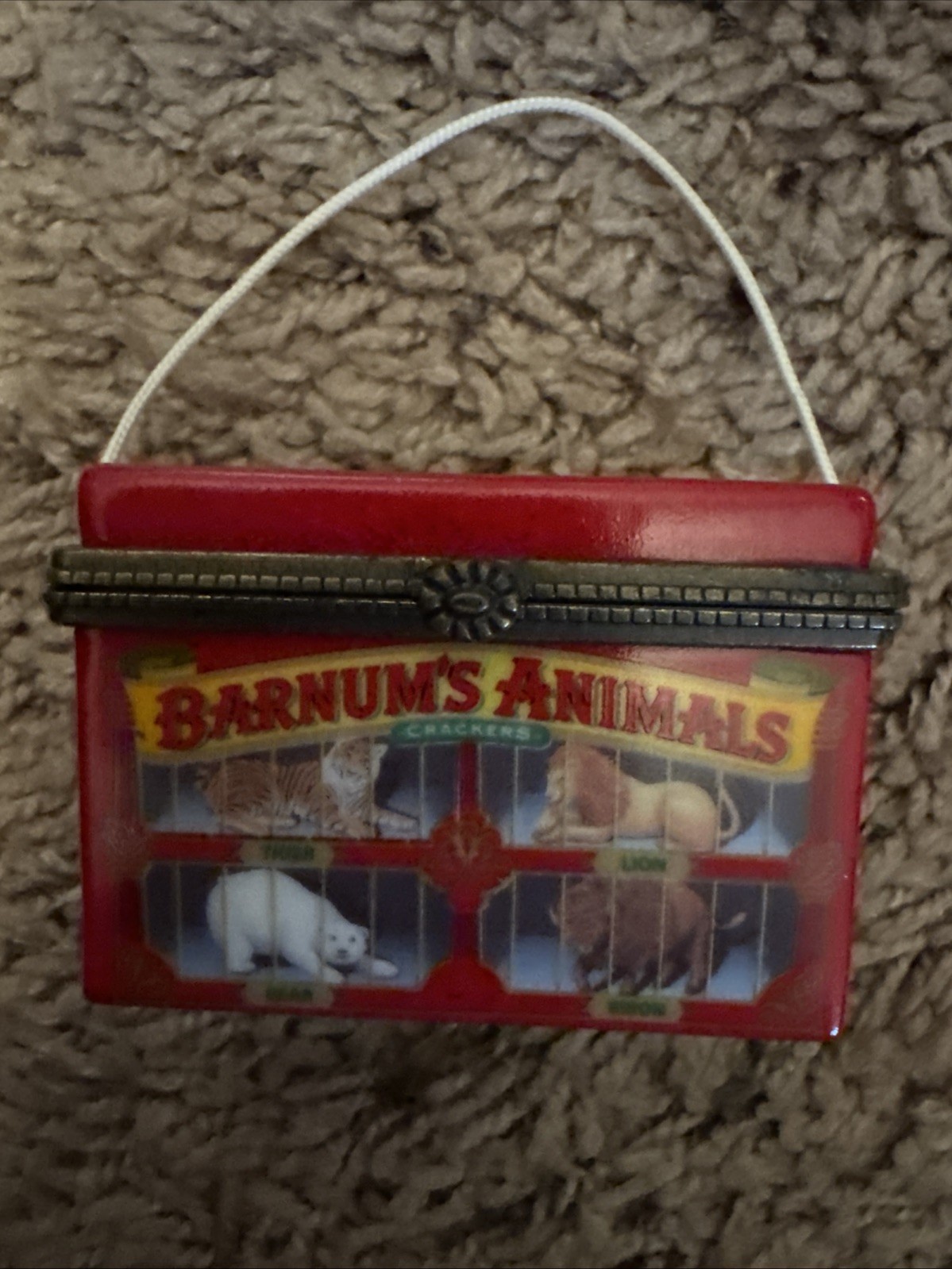 Barnum's Animal Crackers Midwest Of Cannon Falls Porcelain Hing Trinket Box+Lion