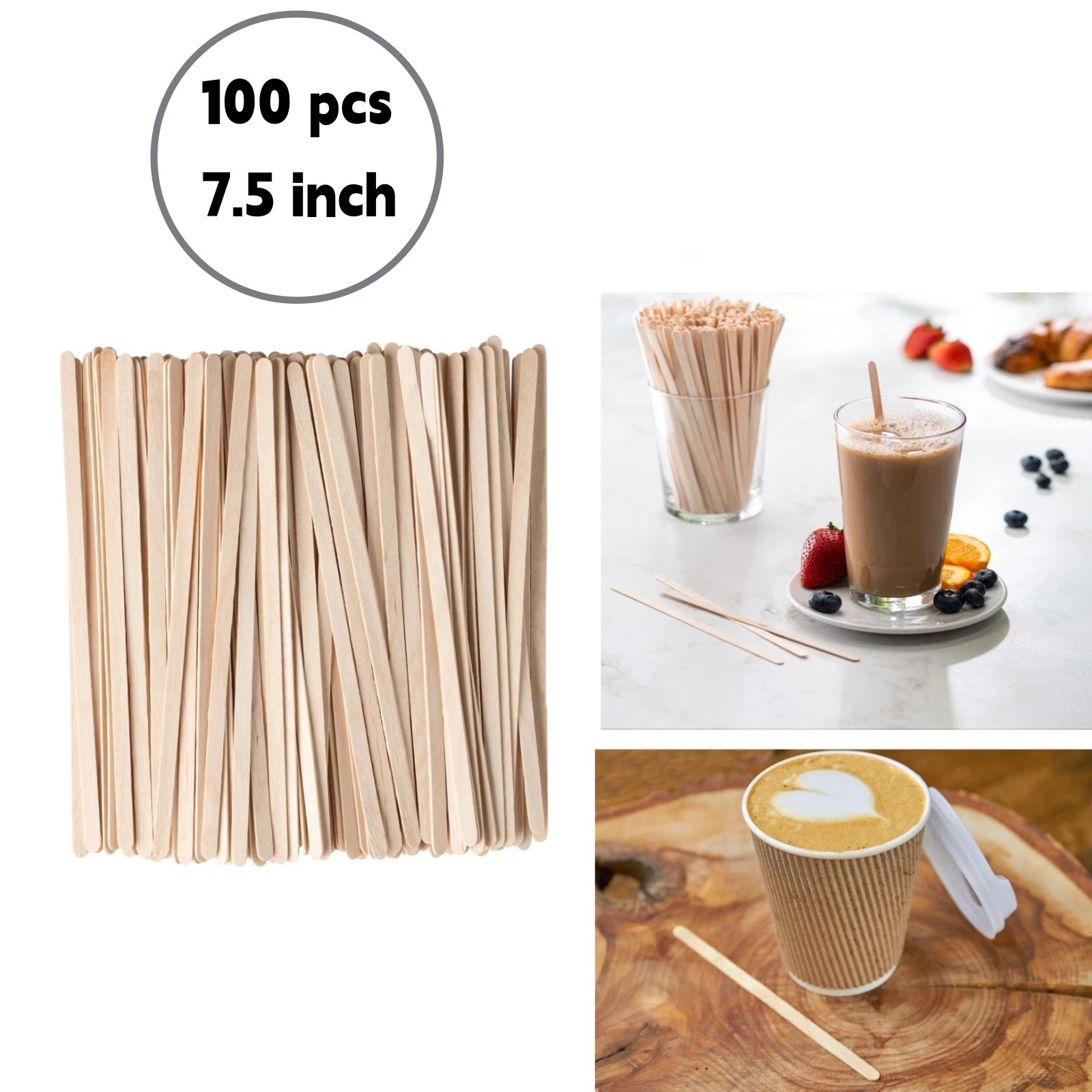 100 pcs Wooden Coffee Stirrers Disposable Wood Coffee/Beverage Sticks 7.5