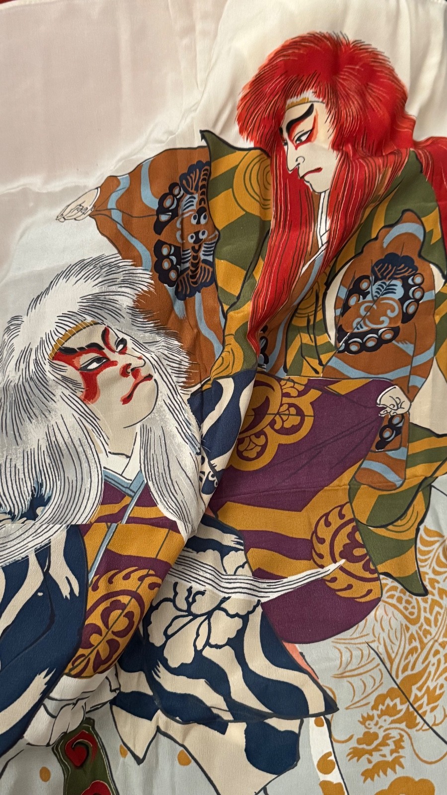Antique Japanese Silk Lion Dance Panel / Scarf – Shishimai Kabuki Design – Mint Antique Japanese Silk Lion Dance Panel / Scarf – Shishimai Kabuki Design – Mint