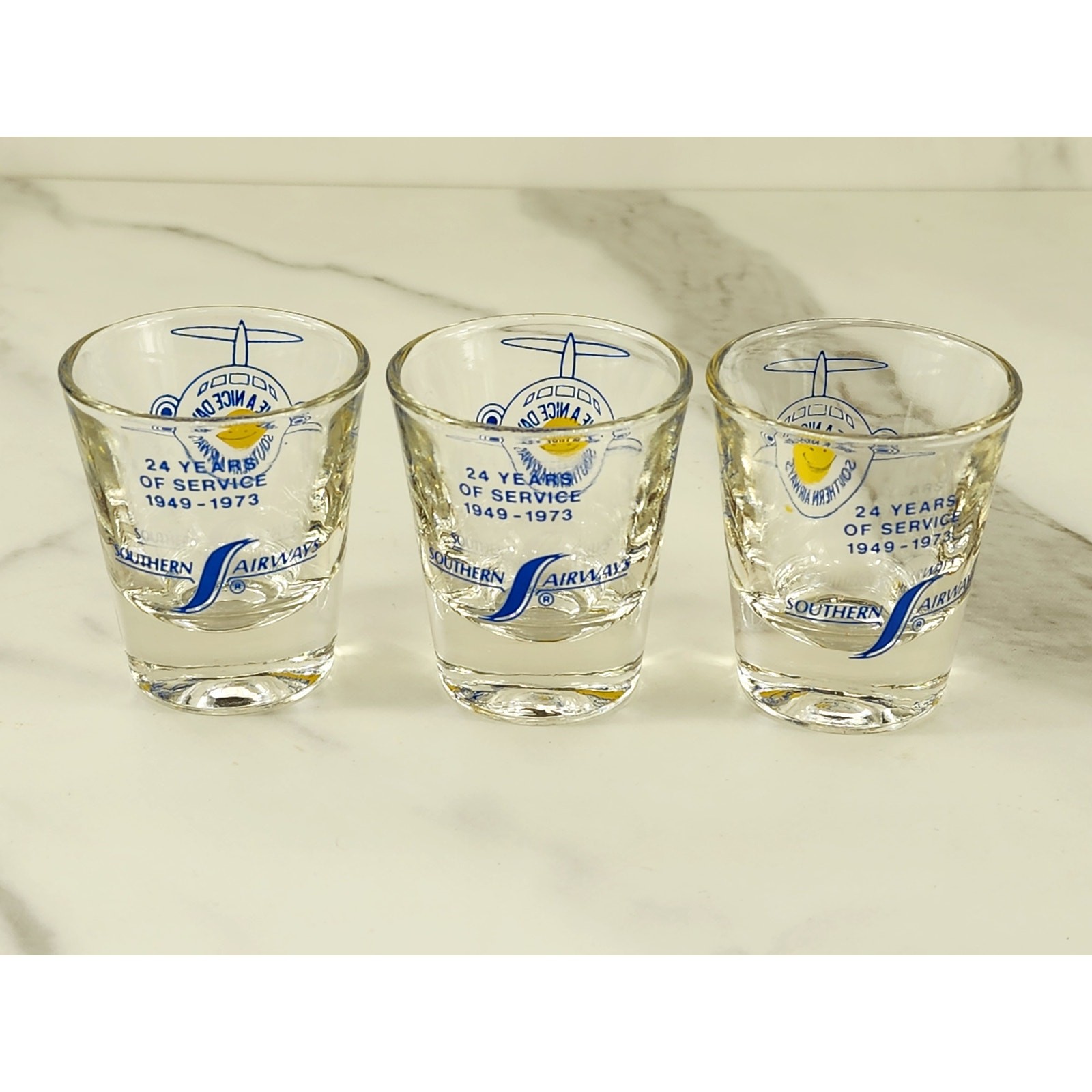 Southern Airways Airline Shot Glass 24th Anniversary 1949 - 1973 x3 New Vintage