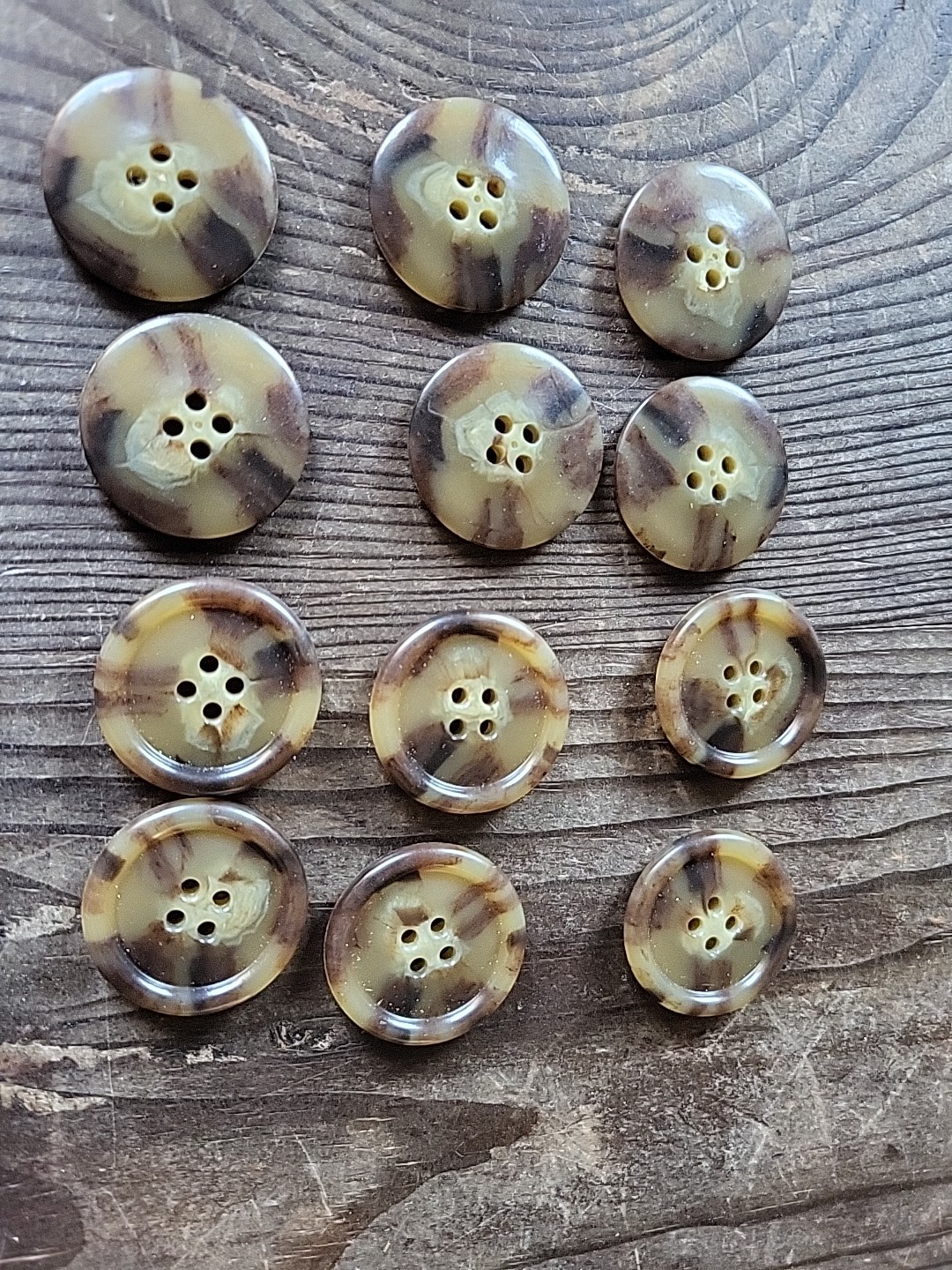 Lot 12 Buttons: Vintage Faux Tortoise Shell Brown-Raised Edge - SUPERIOR QUALITY