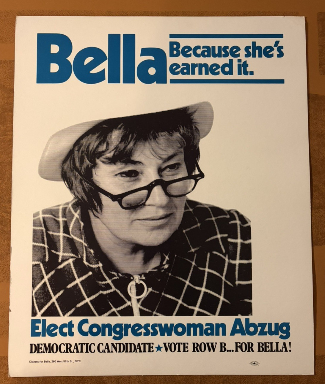 VTG ORIGINAL 1970s BELLA ABZUG CONGRESS CAMPAIGN POSTER FEMINIST LGBQ ICON NYC